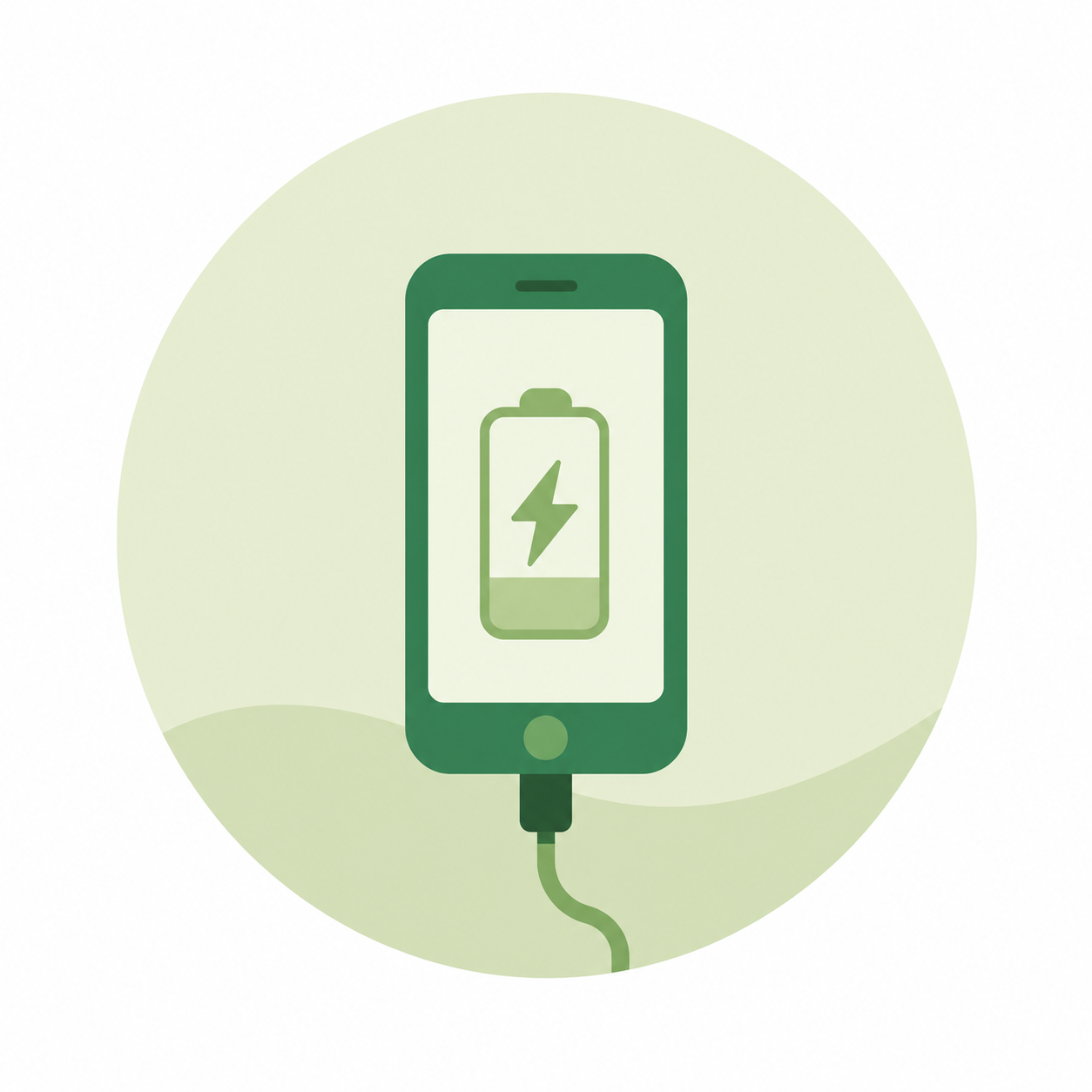 Icon of a smartphone on a light green circular background.