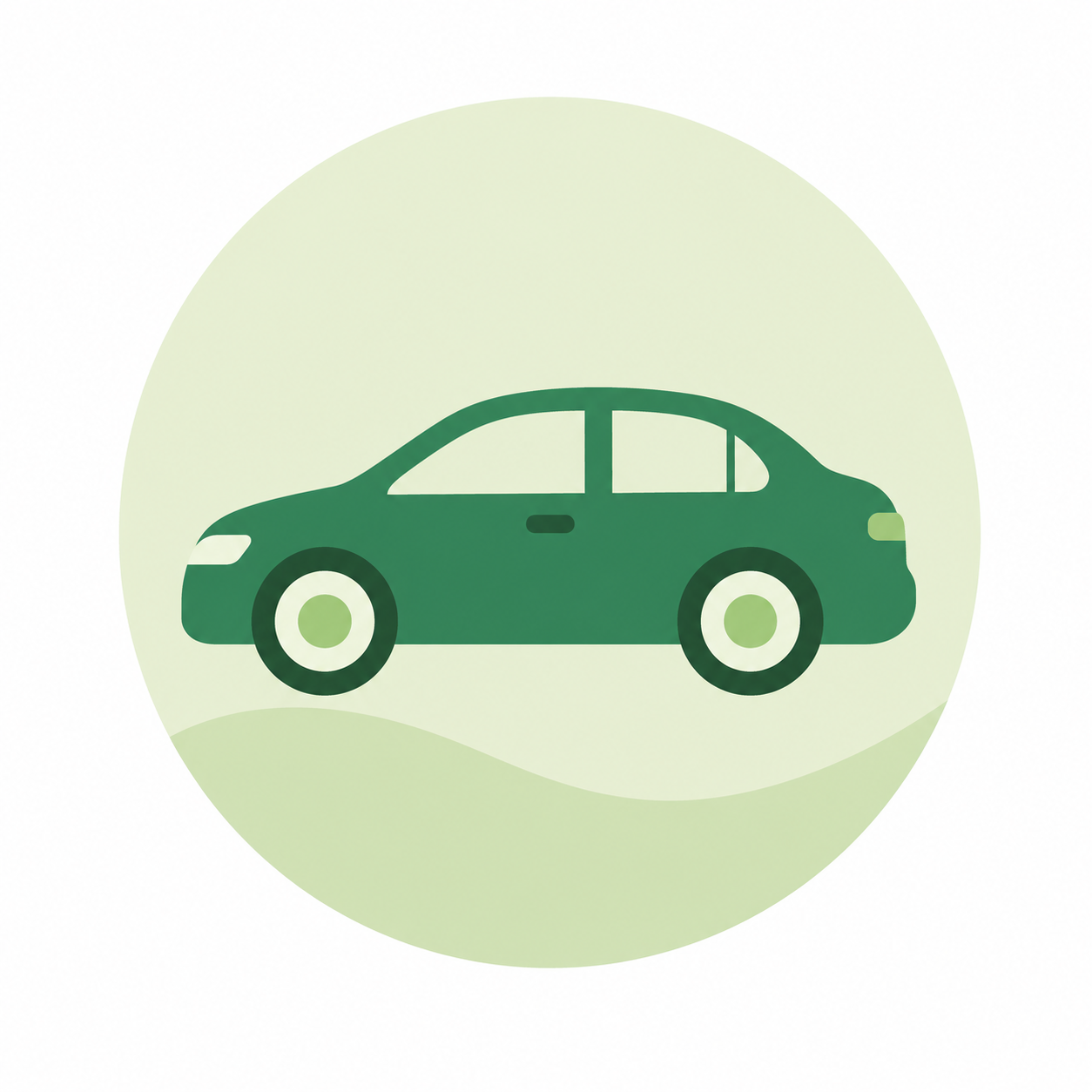 Icon of a green car inside a light green circle.