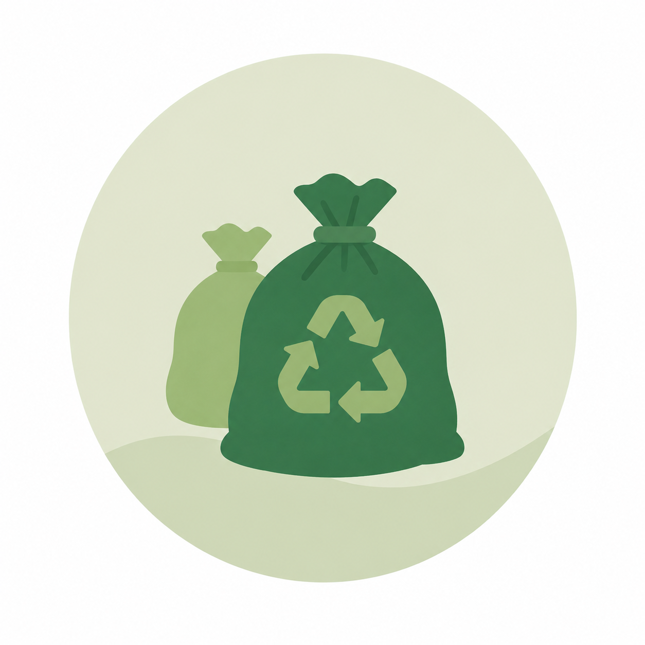 green trash can icon on a light green circular background.