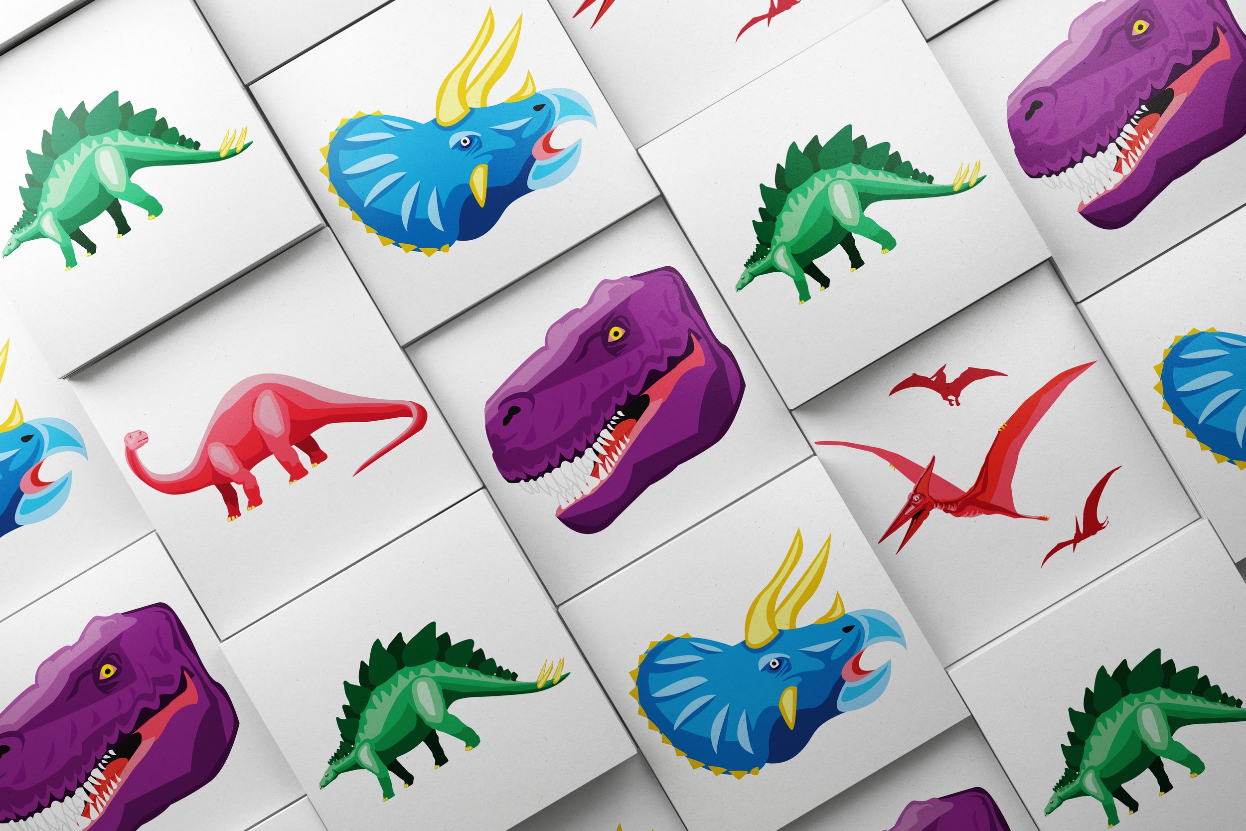Various illustrated dinosaur tattoo stickers for Dinosours lollipops.