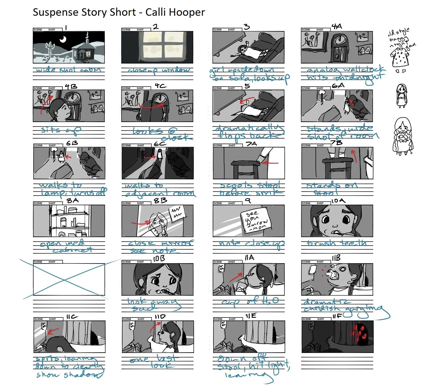 scary story short storyboard in procreate