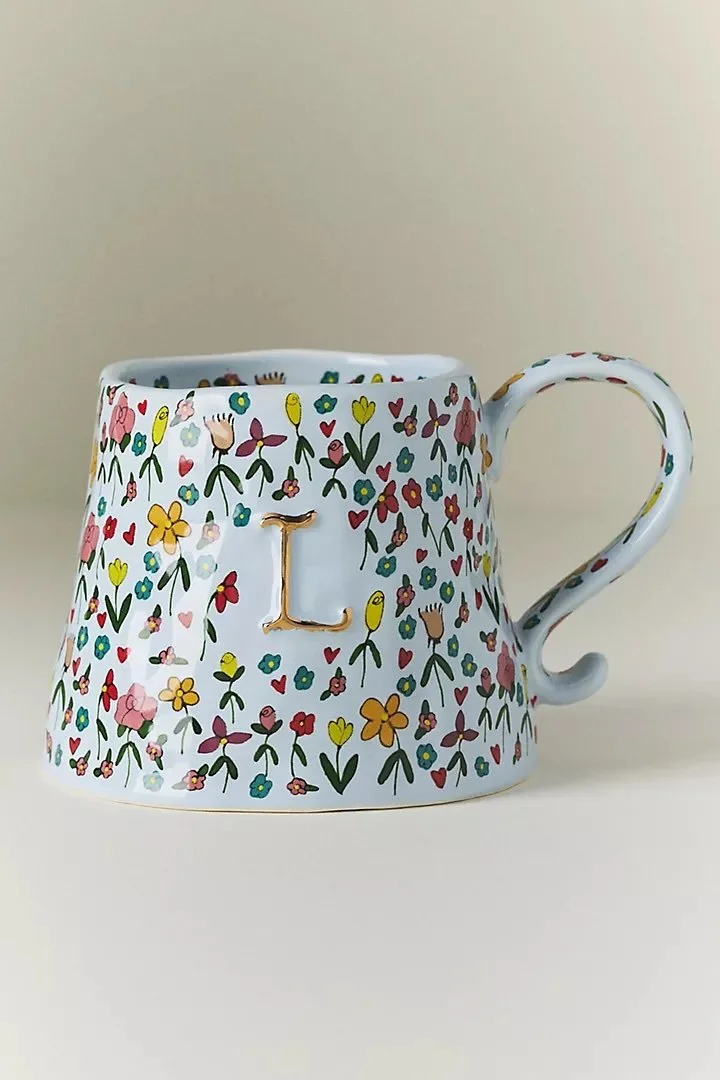 L monogramed mug with flowers