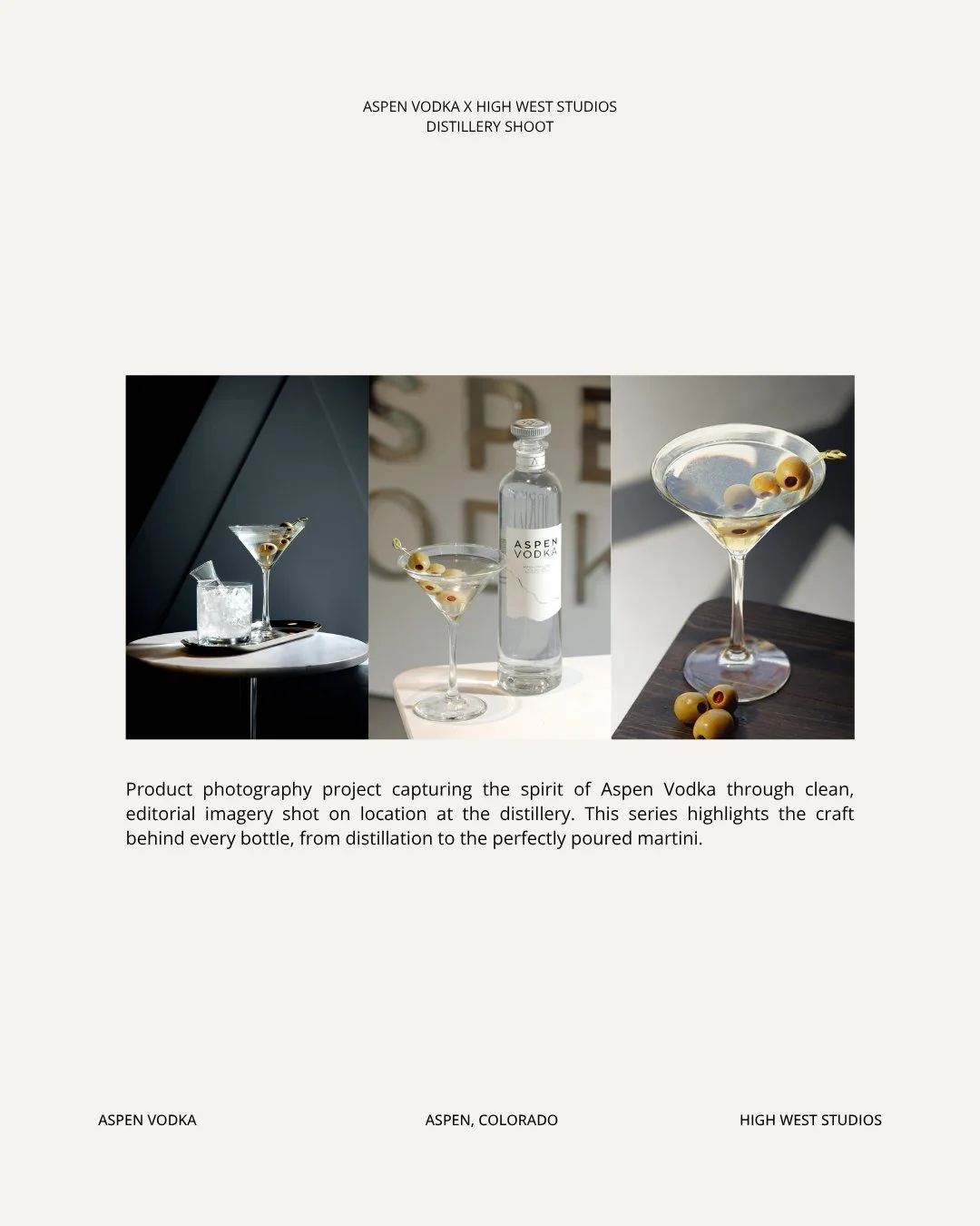 @aspenvodka x @highweststudios 

As a product photography and content creation agency, we loved capturing this campaign for Aspen Vodka --> clean, editorial imagery built for modern spirits branding.

From bottle shots to styled cocktail photograp