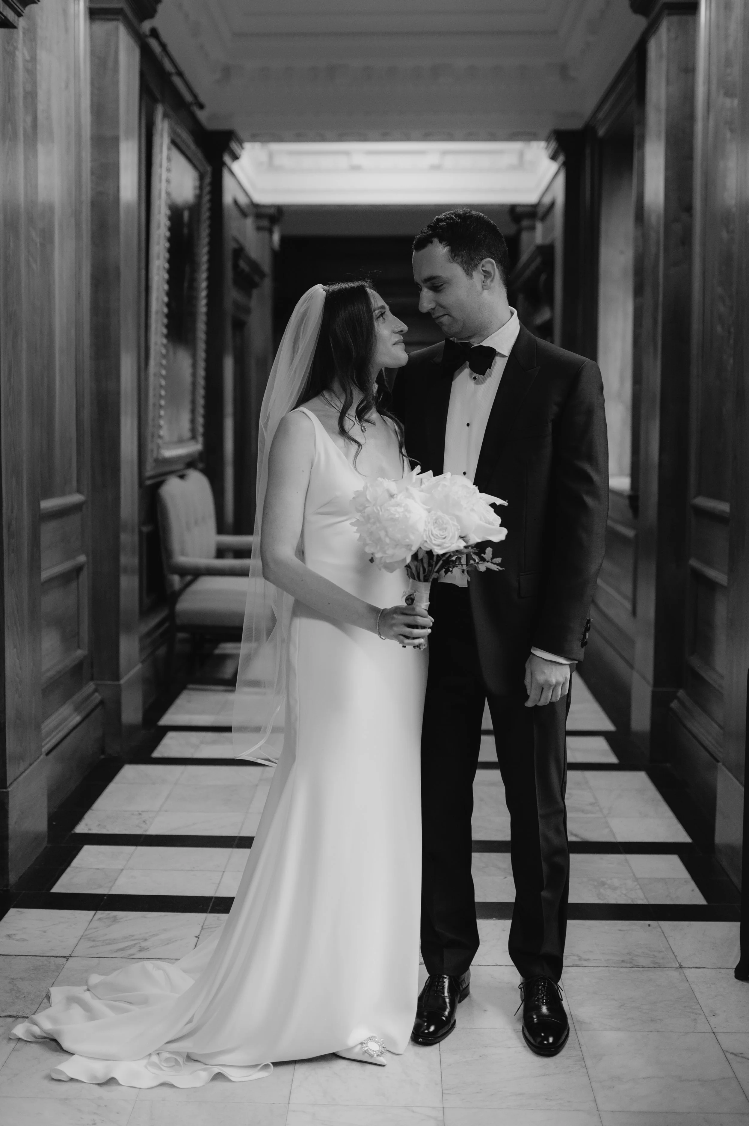London wedding photography at Marylebone Town Hall bride and groom looking at each other