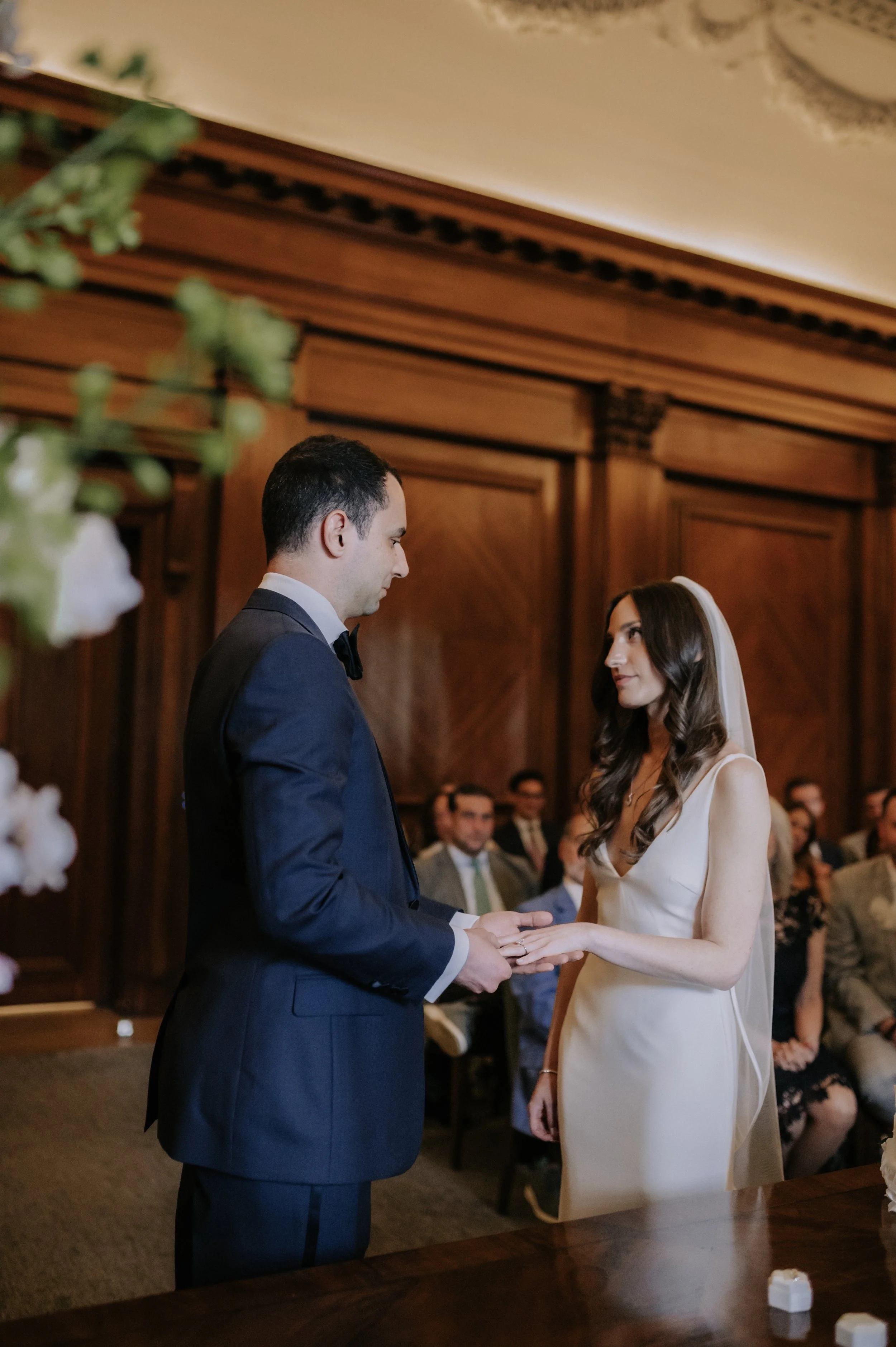 London wedding photography at Marylebone Town Hall bride and groom sharing vows