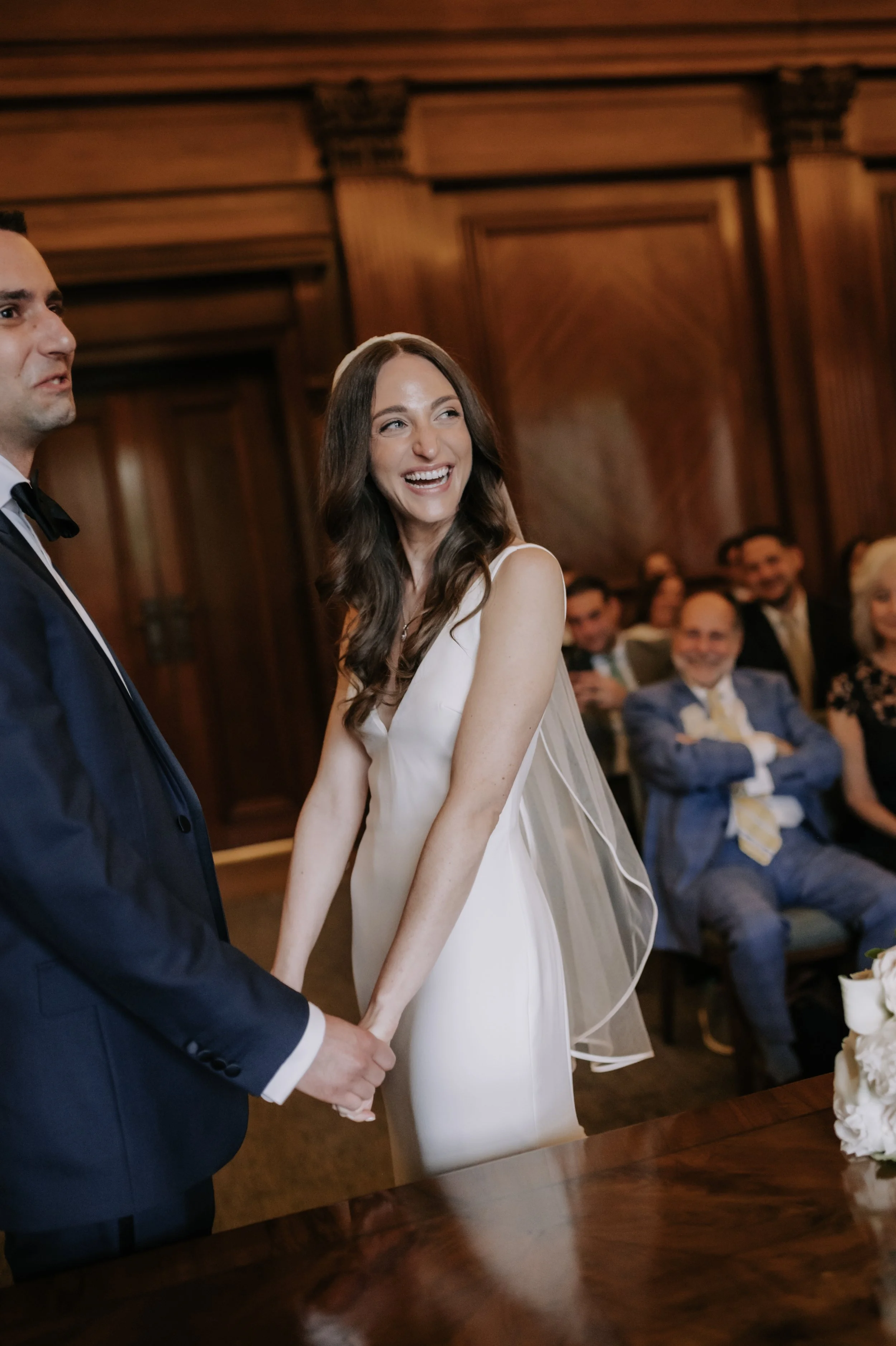 London wedding photography at Marylebone Town Hall bride smiling
