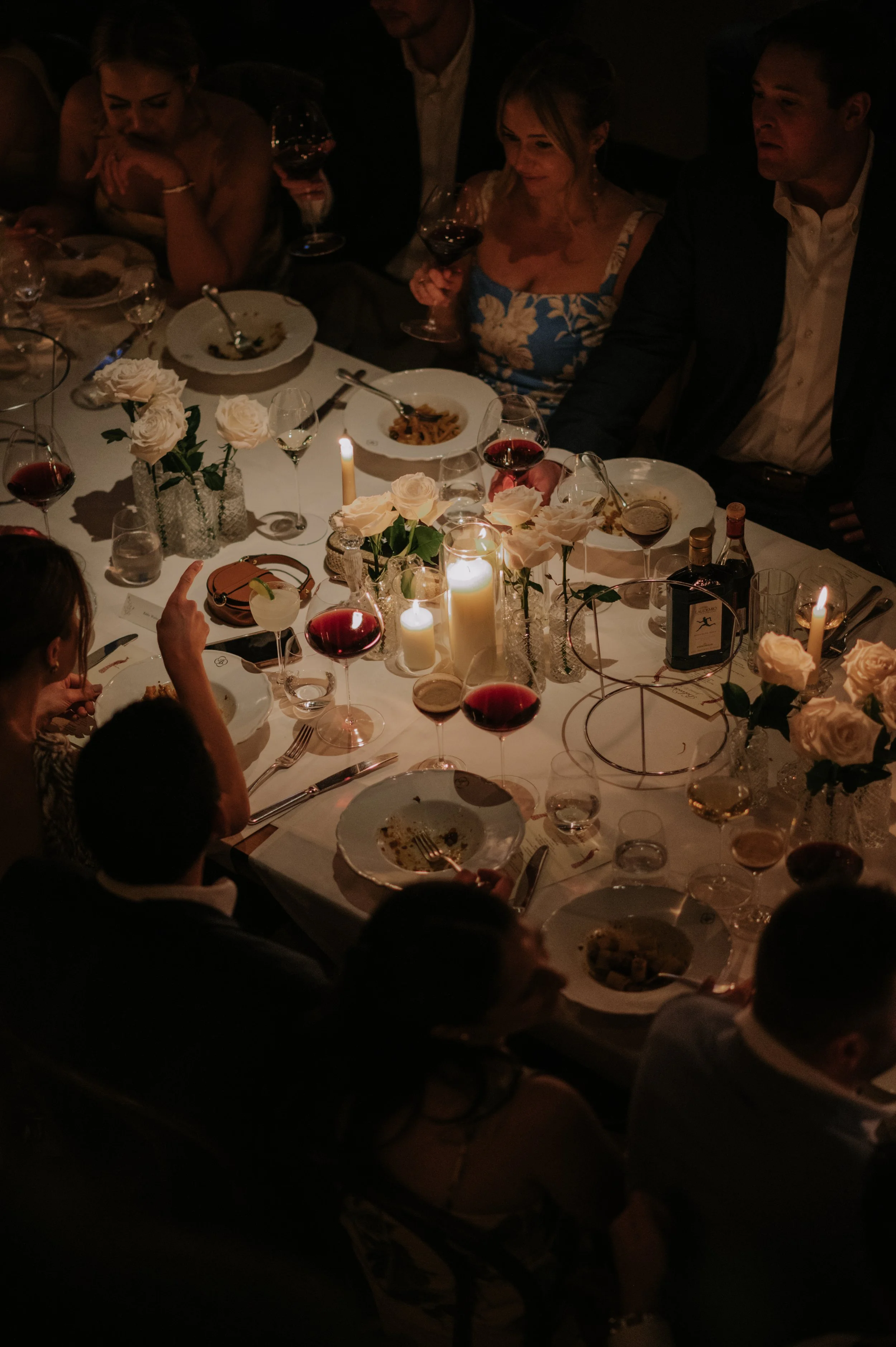 candlelit dinner London wedding photography at Belvedere in Holland Park aerial shot of plates on table 