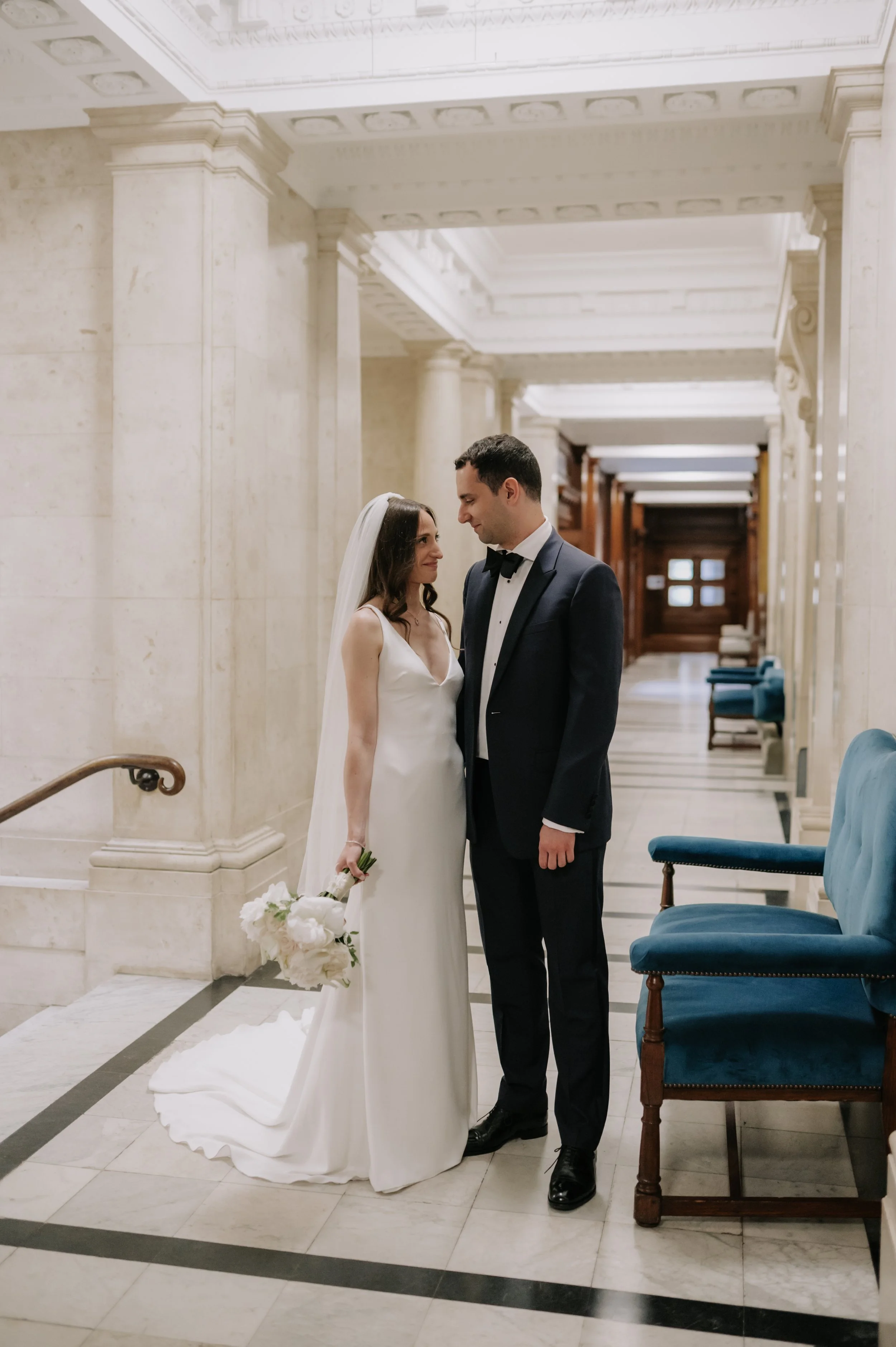 London wedding photography at Marylebone Town Hall bride and groom waiting
