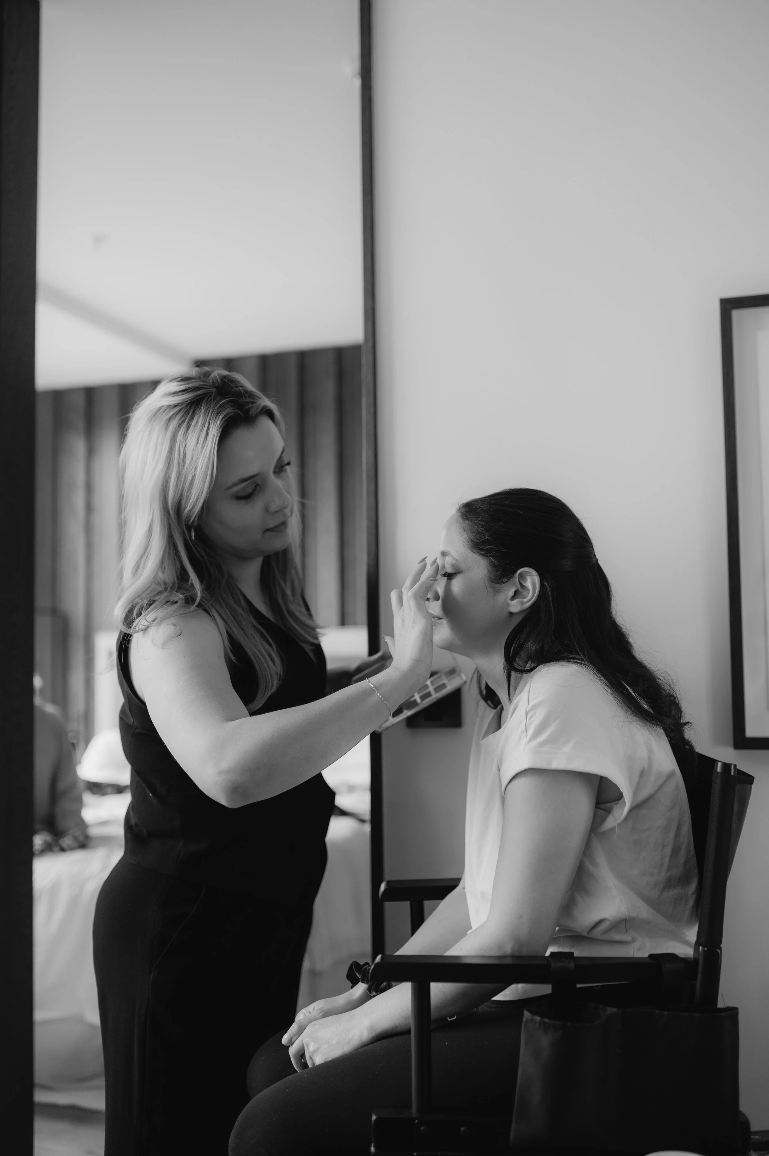 London wedding at Marylebone Town Hall woman getting make up done