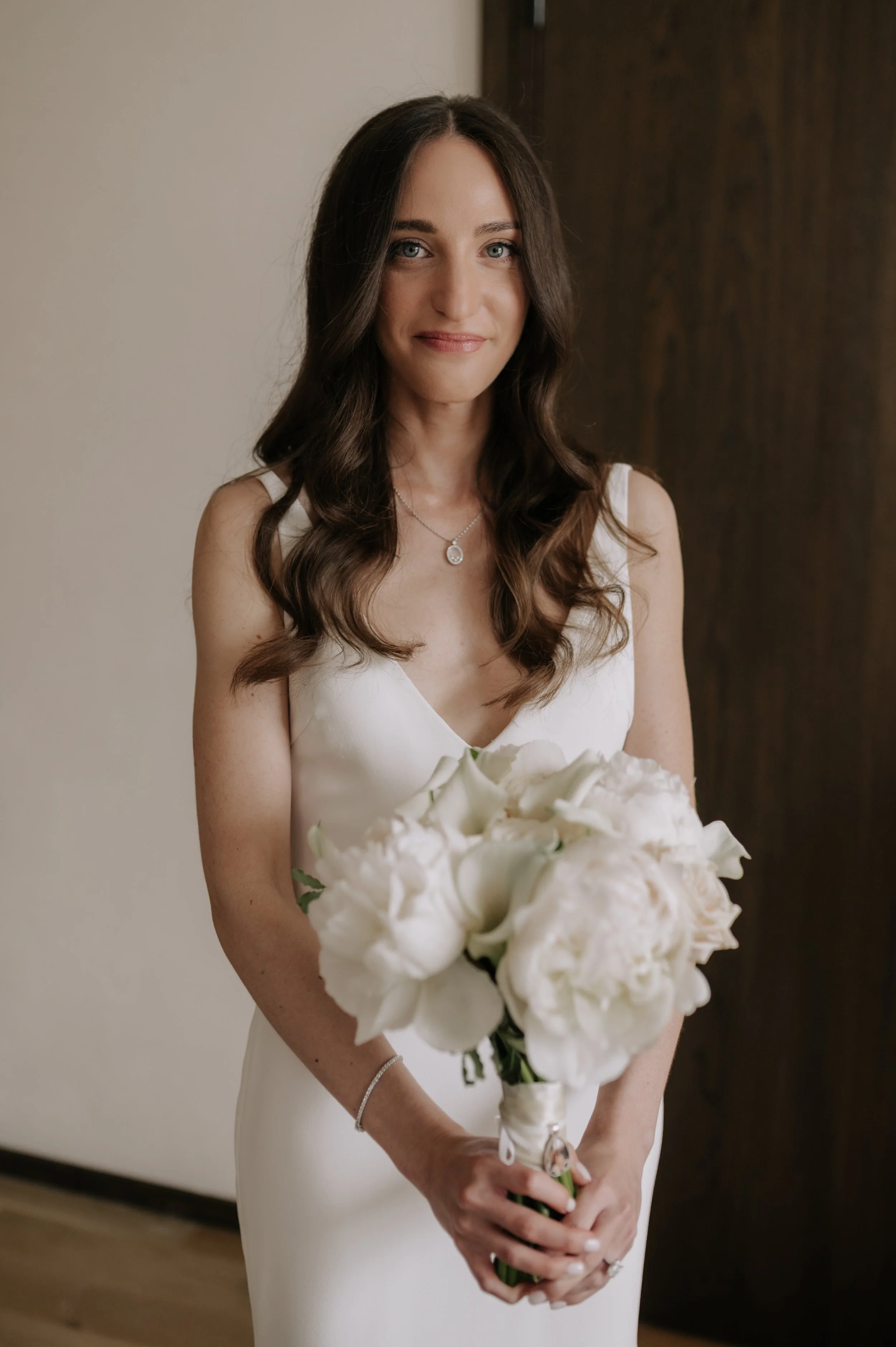 London wedding photography at Marylebone Town Hall bride looking at camera