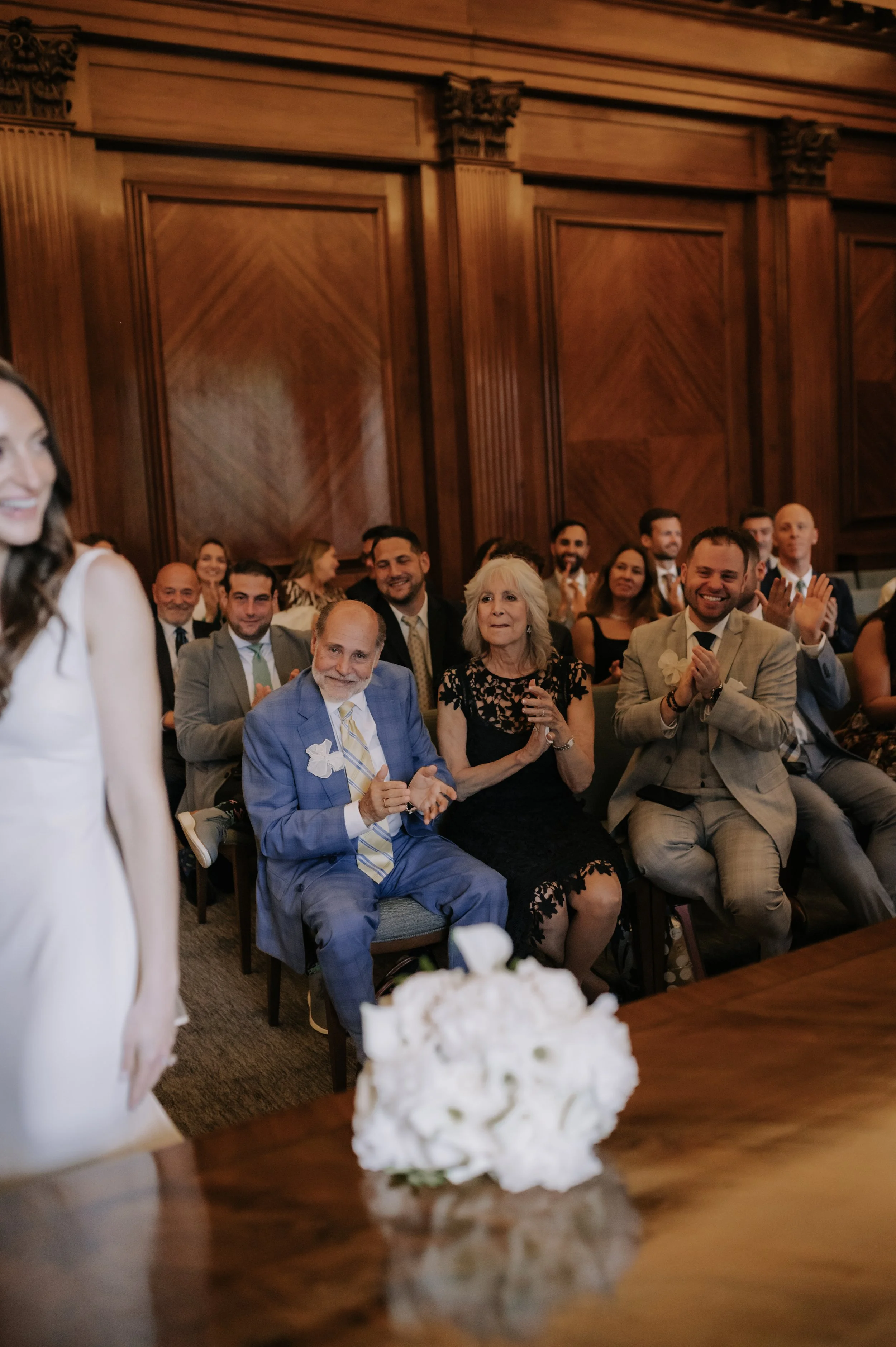 London wedding photography at Marylebone Town Hall guests clapping
