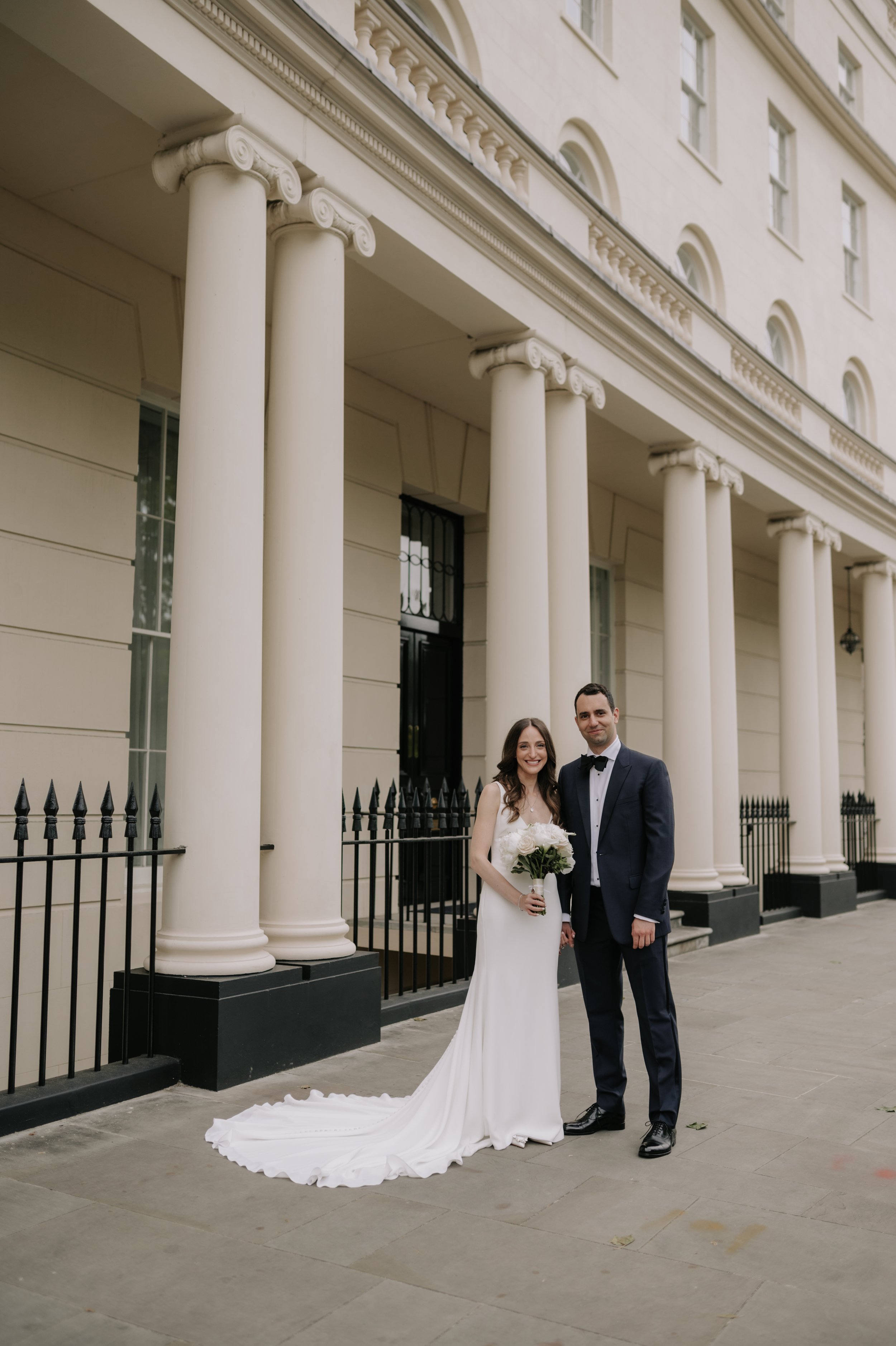  London wedding photography at Marylebone Town Hall bride and groom smiling 