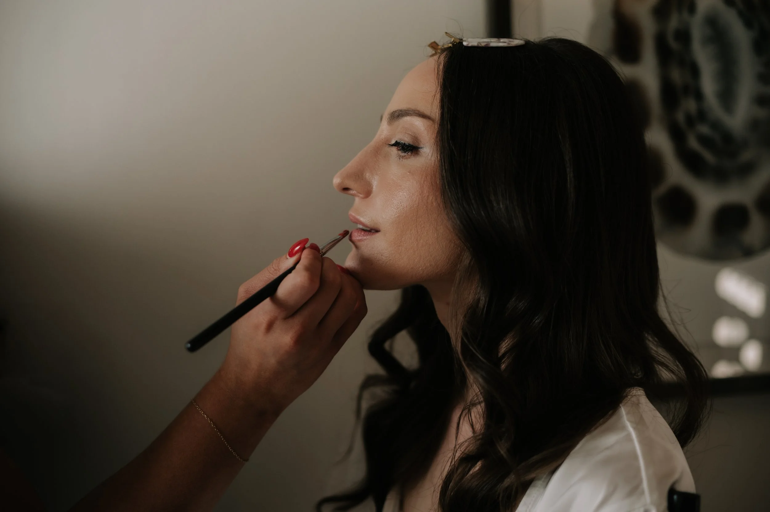 London wedding at Marylebone Town Hall Bride getting make up done