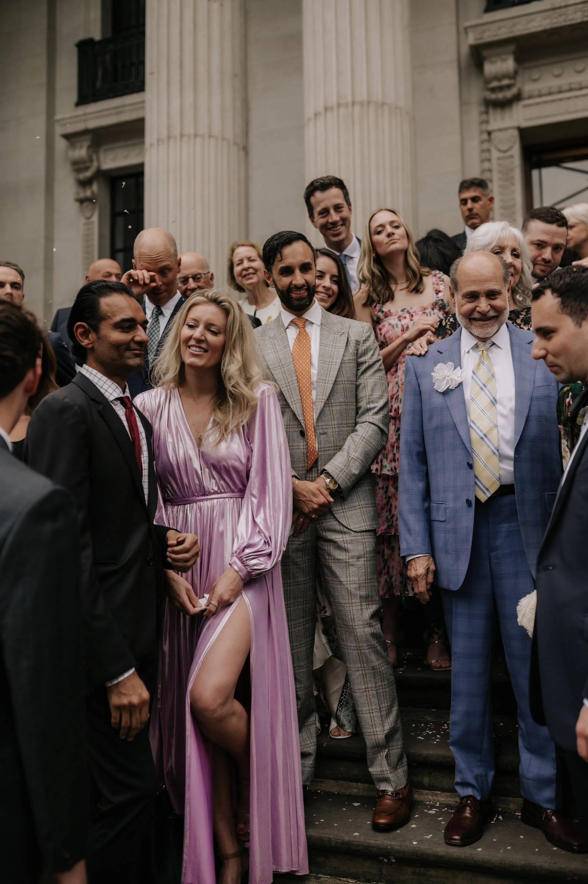 London wedding photography at Marylebone Town Hall guests on steps 