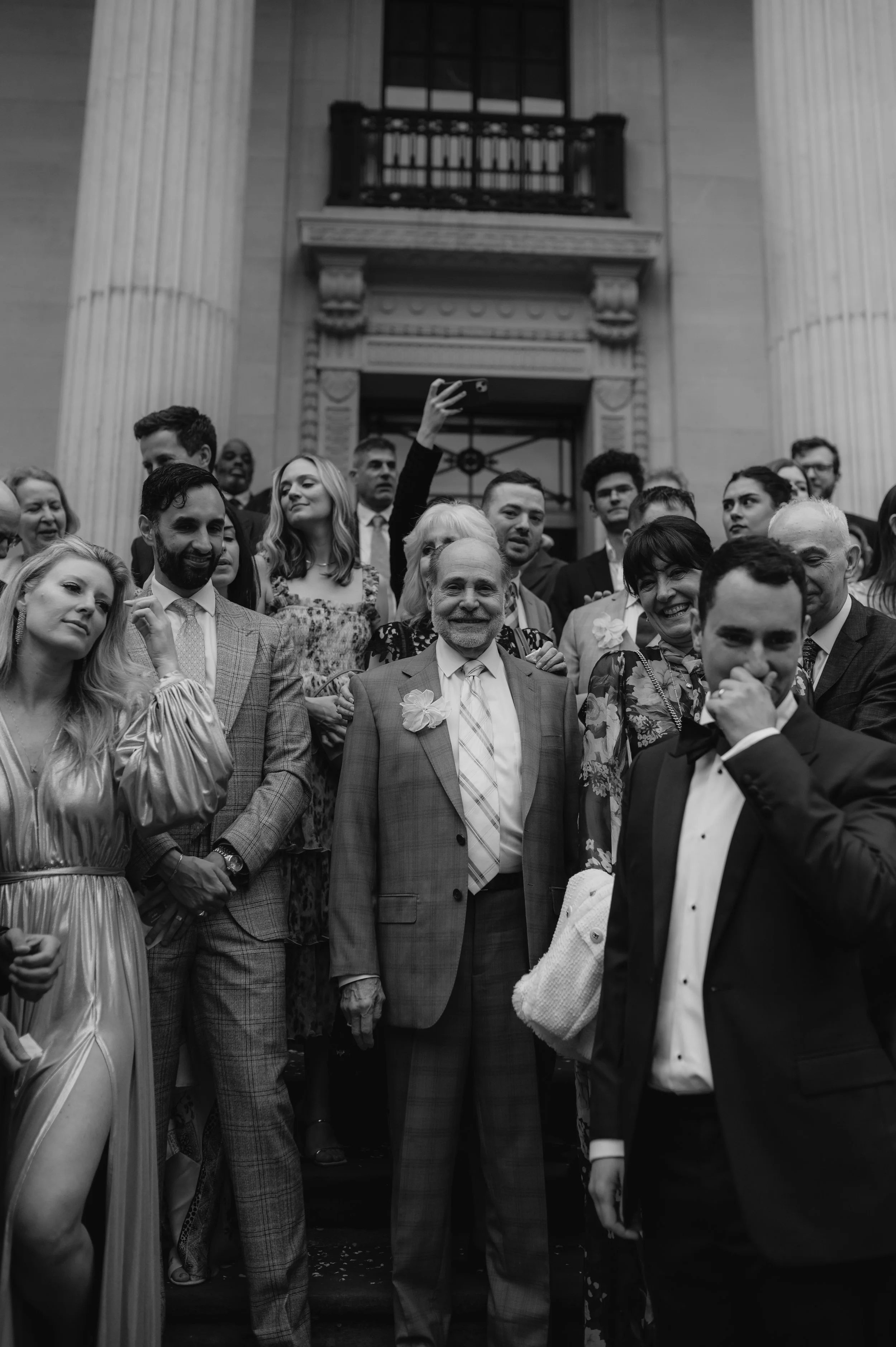 London wedding photography at Marylebone Town Hall guests on steps