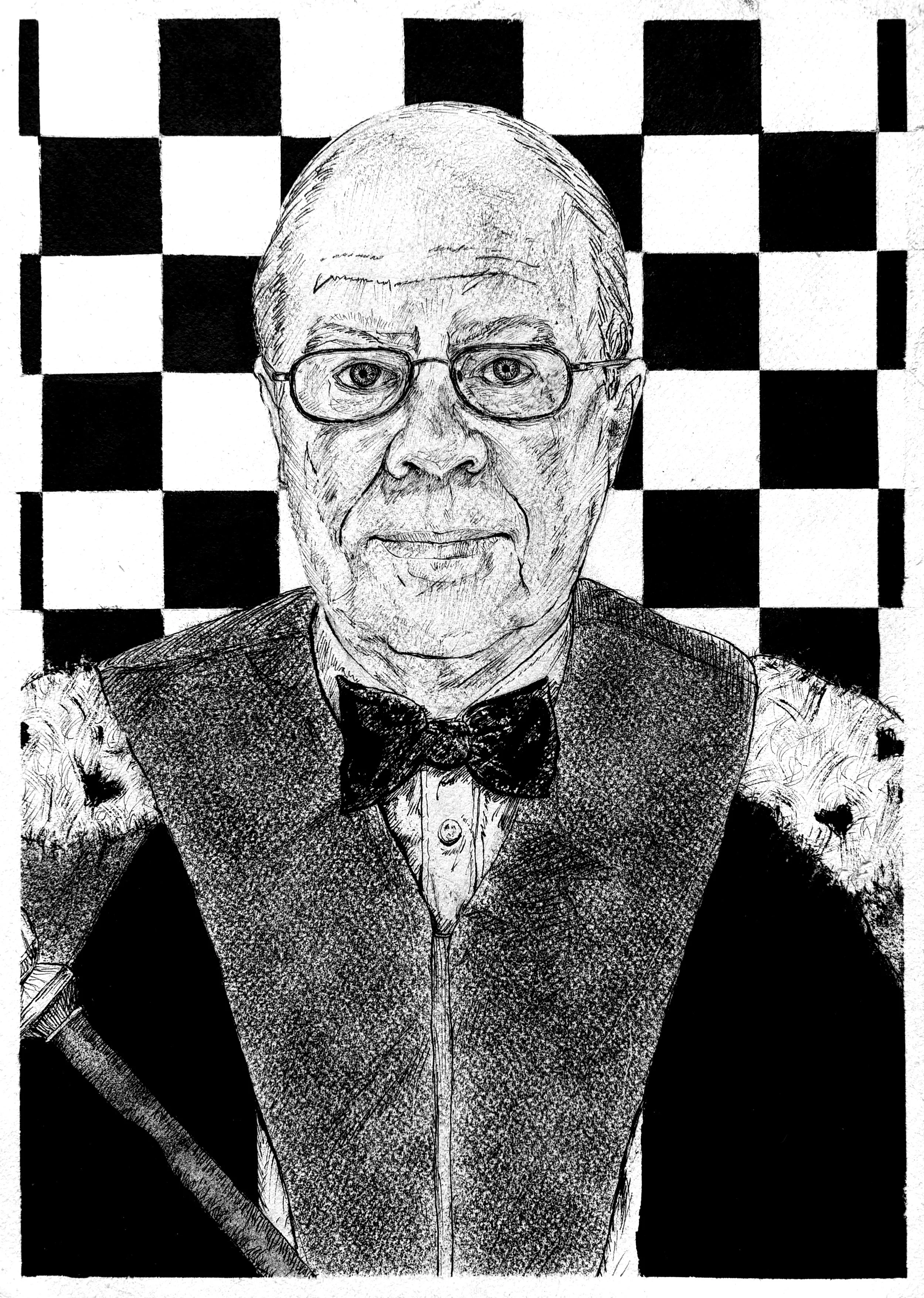   Past Master.   2025, Pen with Brush and Ink on Paper, 10 × 14 in. 
