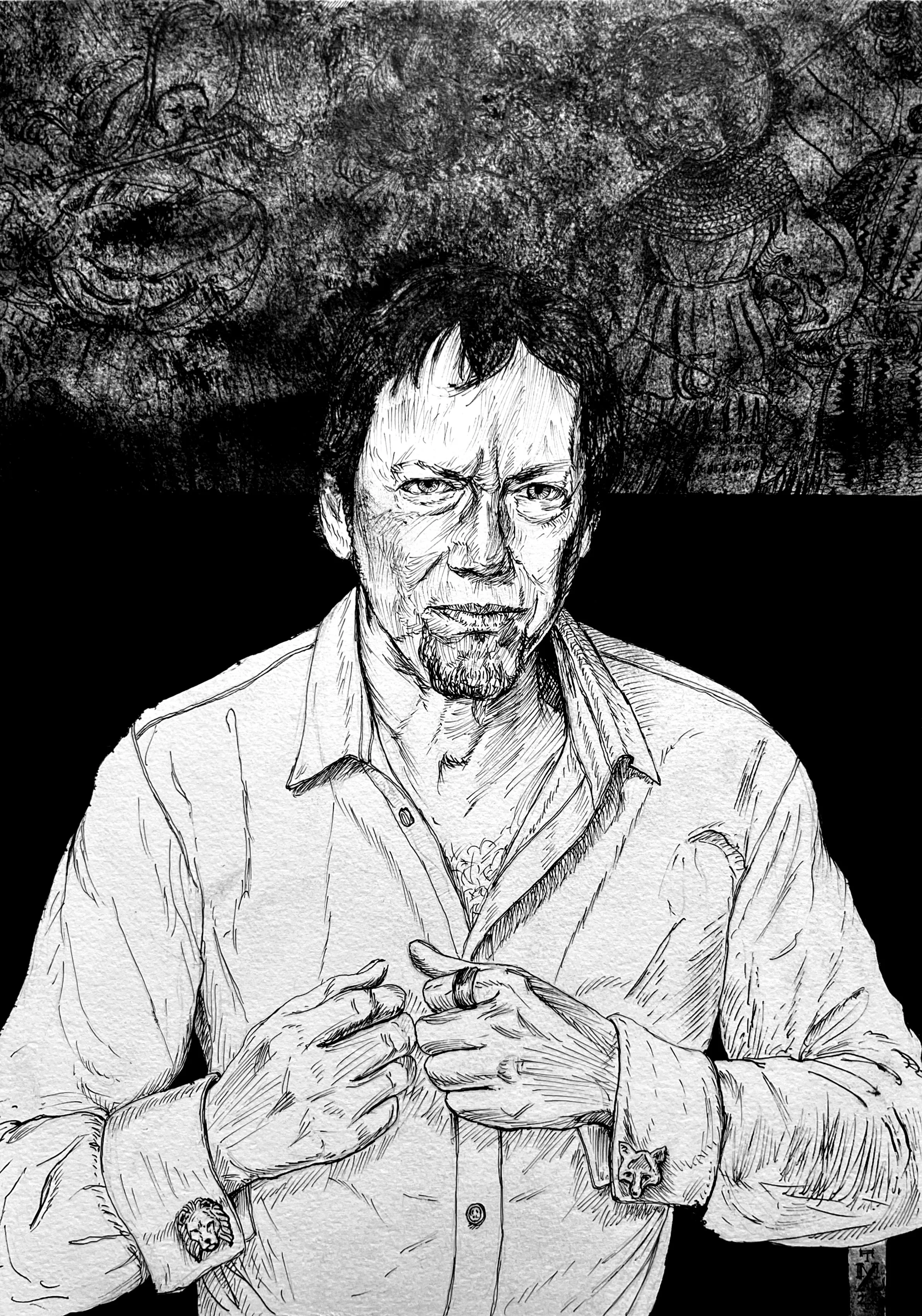   Robert Greene.   2023, Pen with Brush and Ink on Paper, 12 x 16 in. 