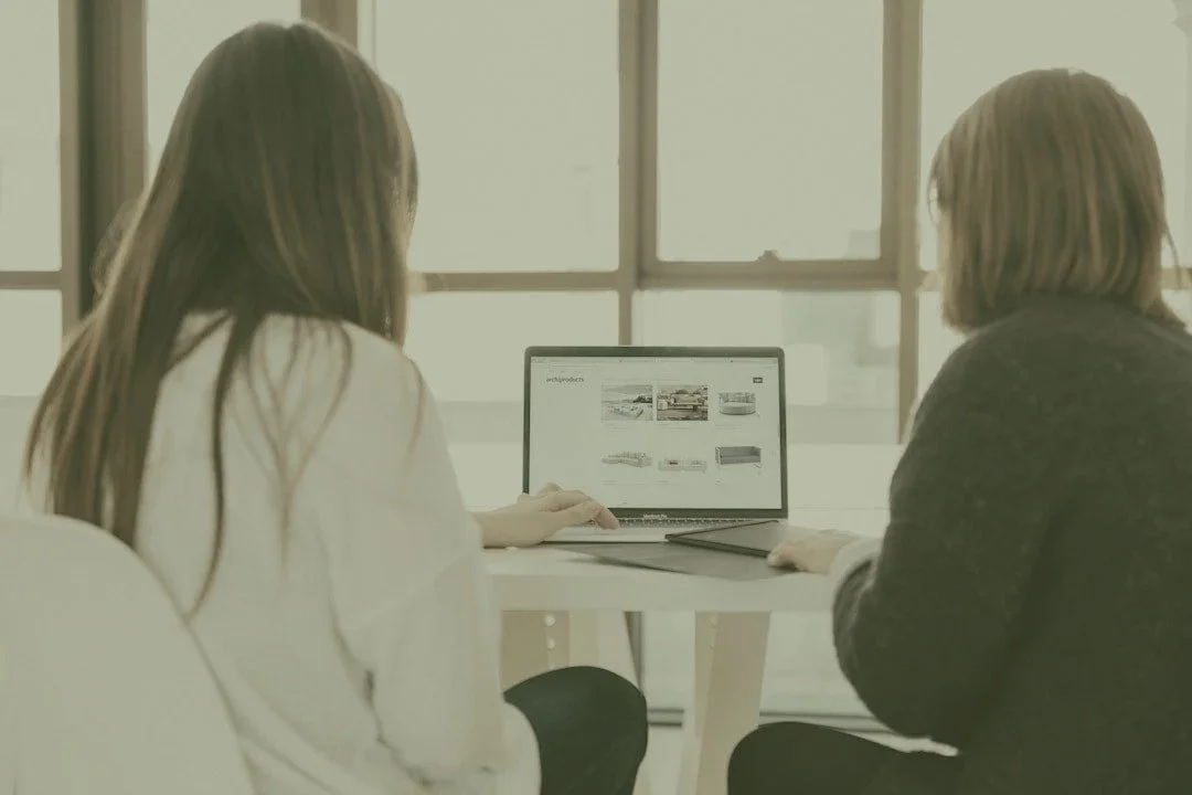 Two colleagues reviewing a fundraising plan together on a laptop in a bright office