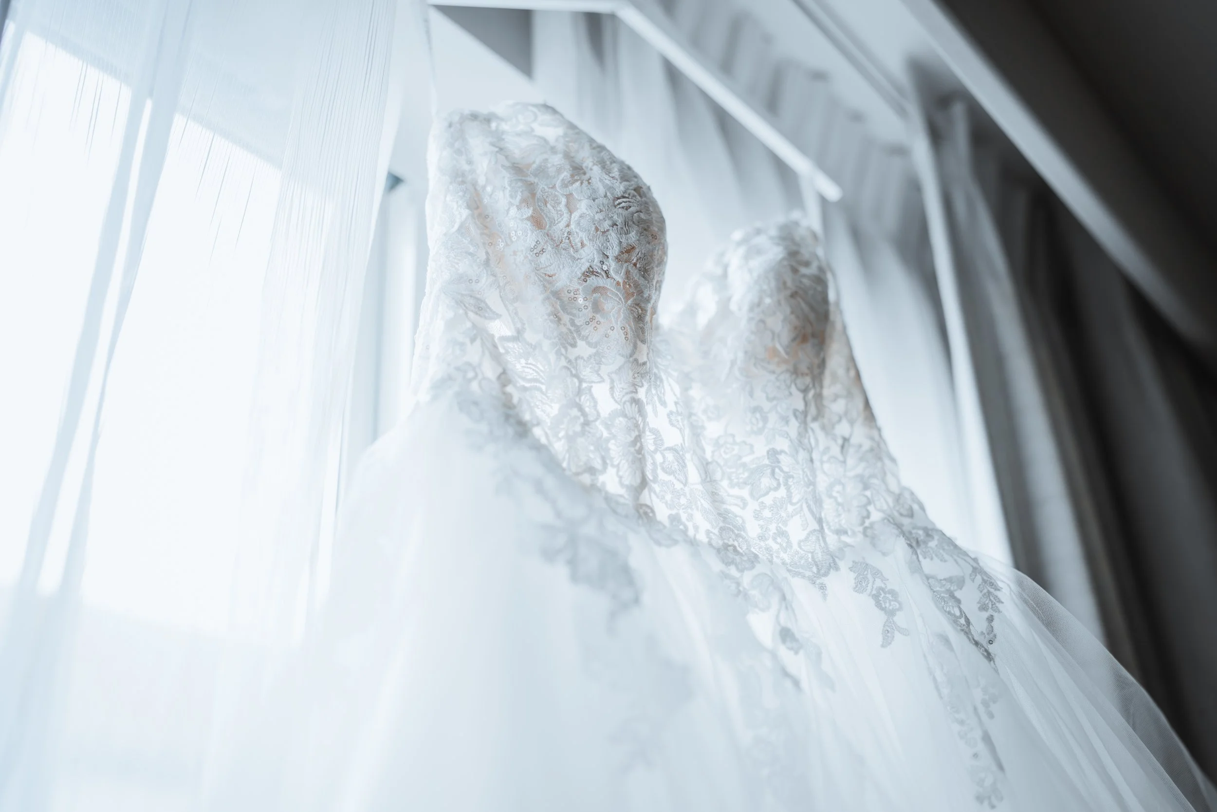 wedding dress hanging