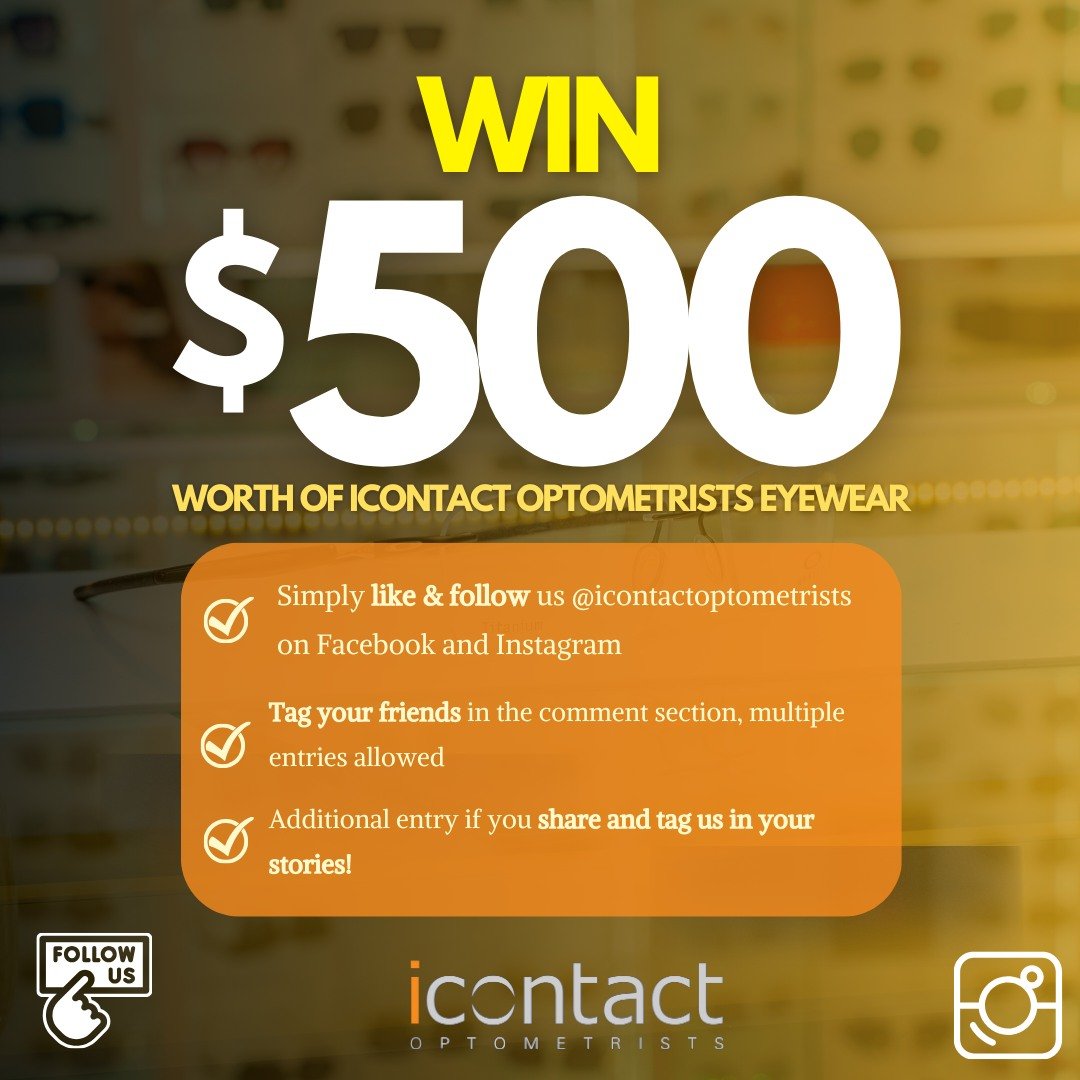 Win $500 worth of eyewear! 🎉 Want to look sharp with new glasses from iContact Optometrists? Here&rsquo;s your chance! 👓

To Enter:
1️⃣ Follow us @icontactoptometrists on Instagram.
2️⃣ Tag your friends in the comments &mdash; more tags mean more c