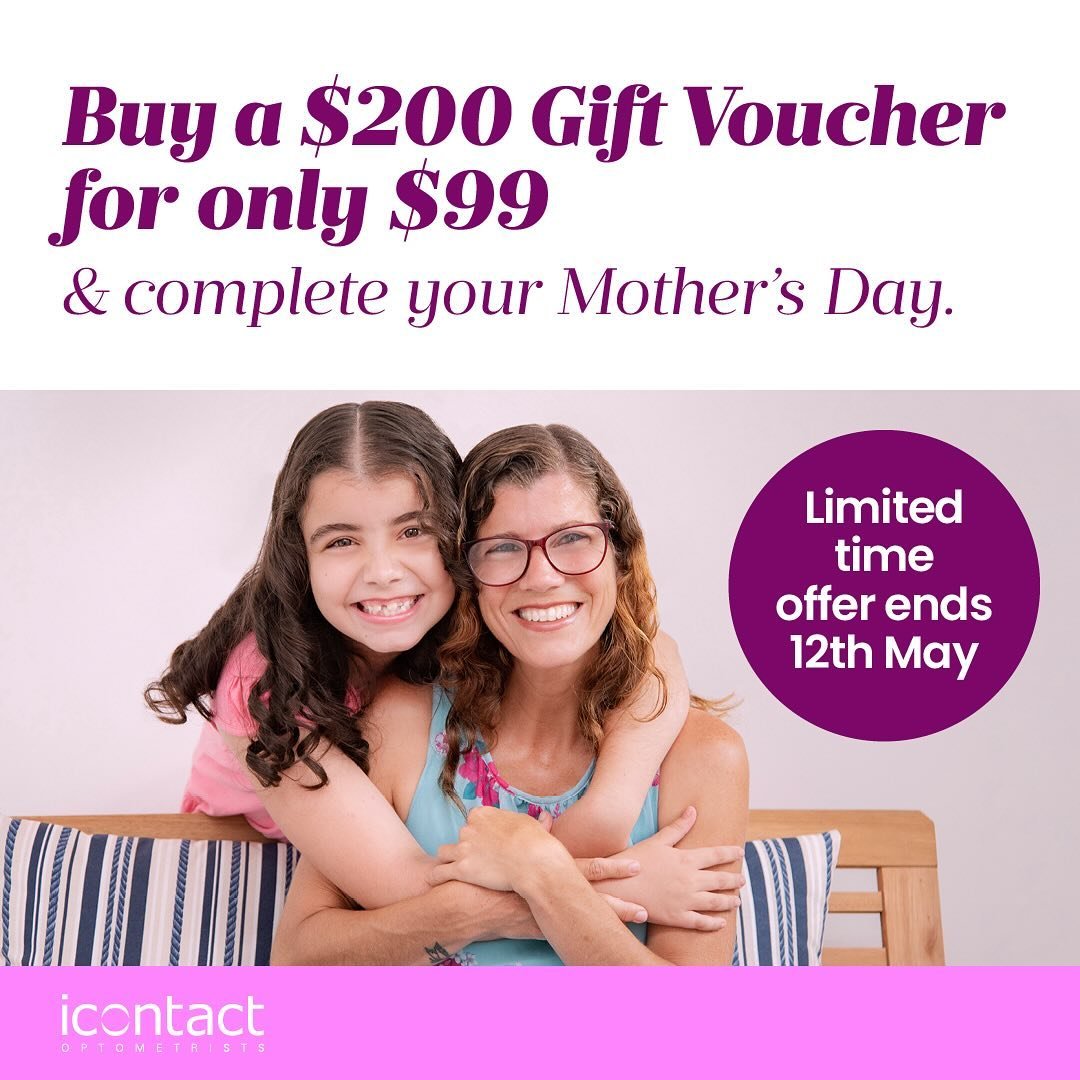 Celebrate Mum with the gift of clear vision! Buy a $200 gift voucher for just $99. Hurry, this special offer ends May 12th. 

Visit our store or call us today to gift your mum the care she deserves! 💖 

#icontactoptometrist #sydneyeyewear #eyetest #