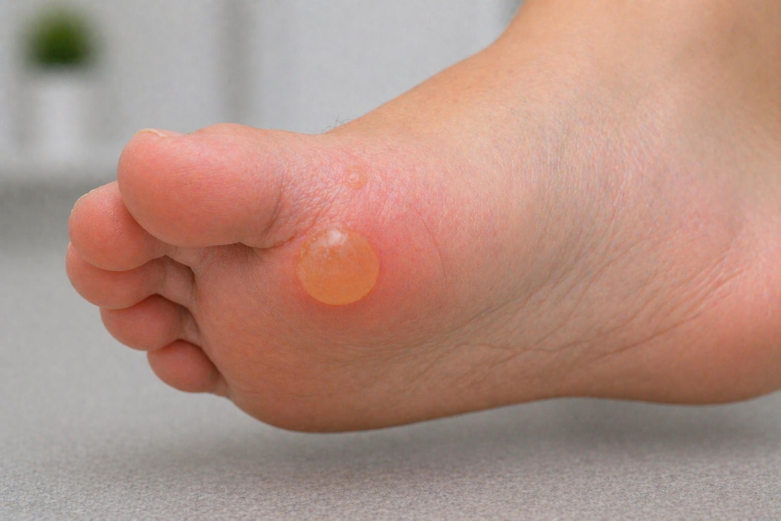 Un gros plan d'un pied montrant un callus cornée jaune autour du gros orteil.