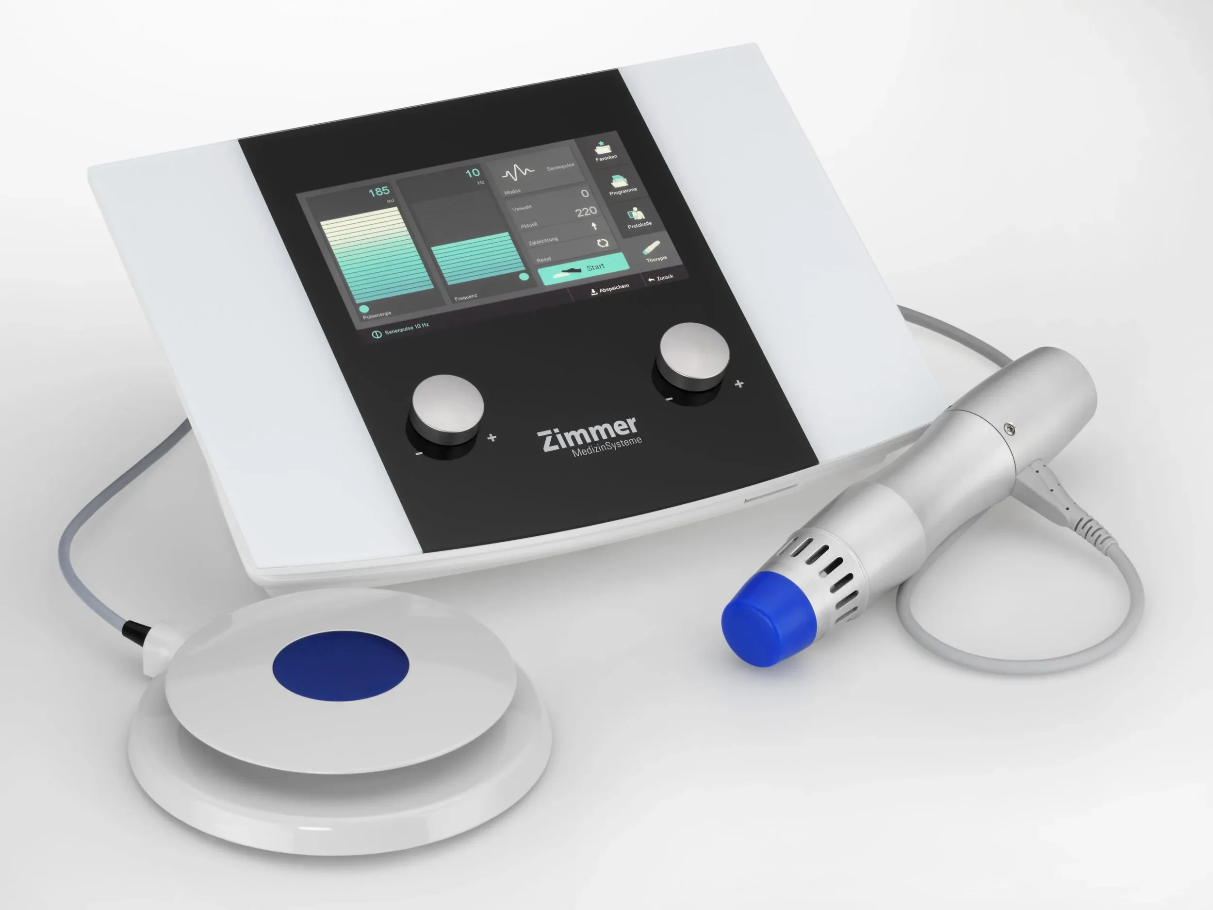 Appareil médical Zimmer avec écran tactile et des accessoires connectés, utilisés pour des traitements ou diagnostics médicaux.