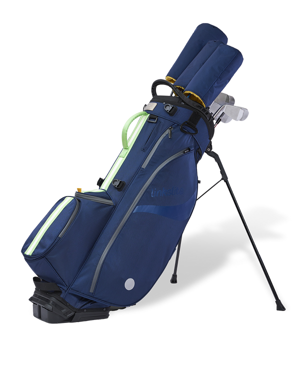 LinksLite Voyager blue lightweight waterproof stand bag with legs deployed