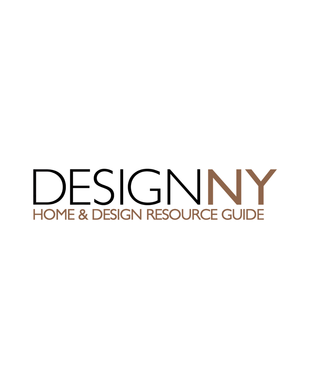 Logo for DESIGN NY Home & Design Resource Guide with black and brown text on a white background.
