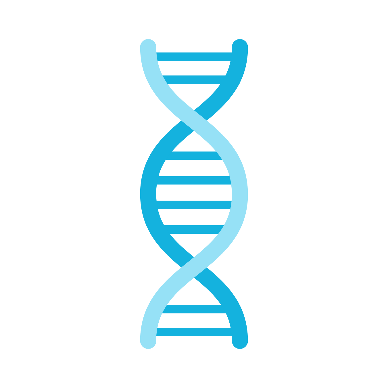 Blue double helix icon representing the key benefits of the Lysine Injection like supporting collagen production for healthy bones,  skin and connective tissue, and may help slow viral growth, including cold sores.