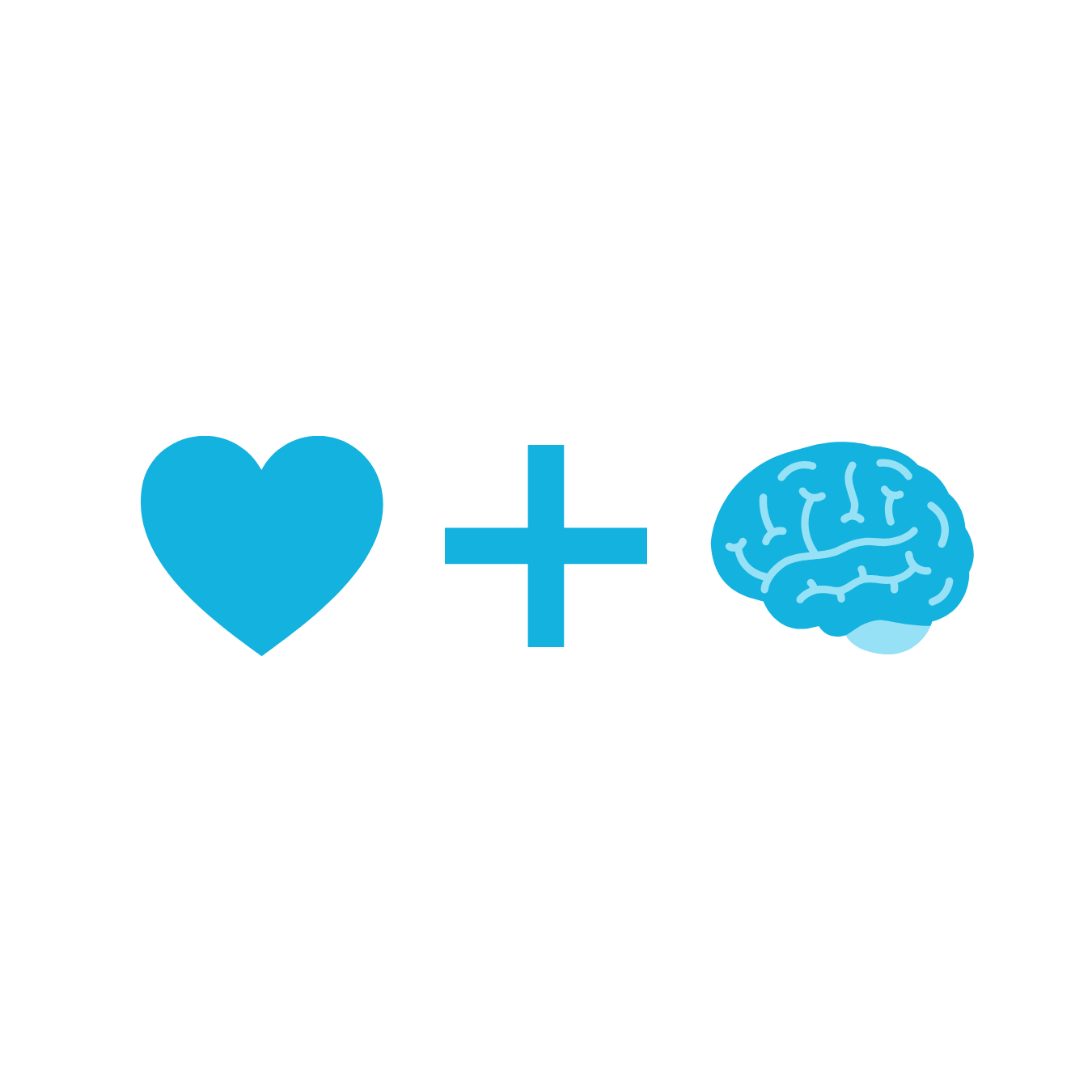 Blue heart plus plus sign plus blue brain icon representing the key benefits of the Taurine Injection like supporting cognitive health, aiding in stress/anxiety relief, athletic performance/recovery and heart & eye health.