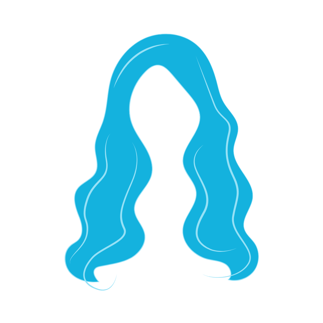 Blue icon of the silhouette of long hair representing the key benefits of the Biotin Injection like assisting in strengthening hair, nails, and improving skin.