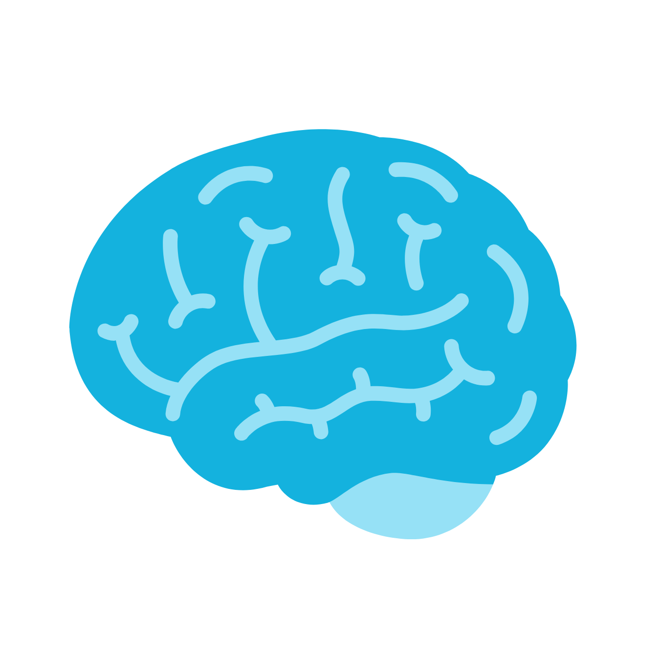 Blue human brain icon representing the key benefits of the NAD+ Injection like repairing and maintenance of the immune system, muscle development & recovery, detoxing, addictions, mood, energy, mental clarity, focus, & memory.