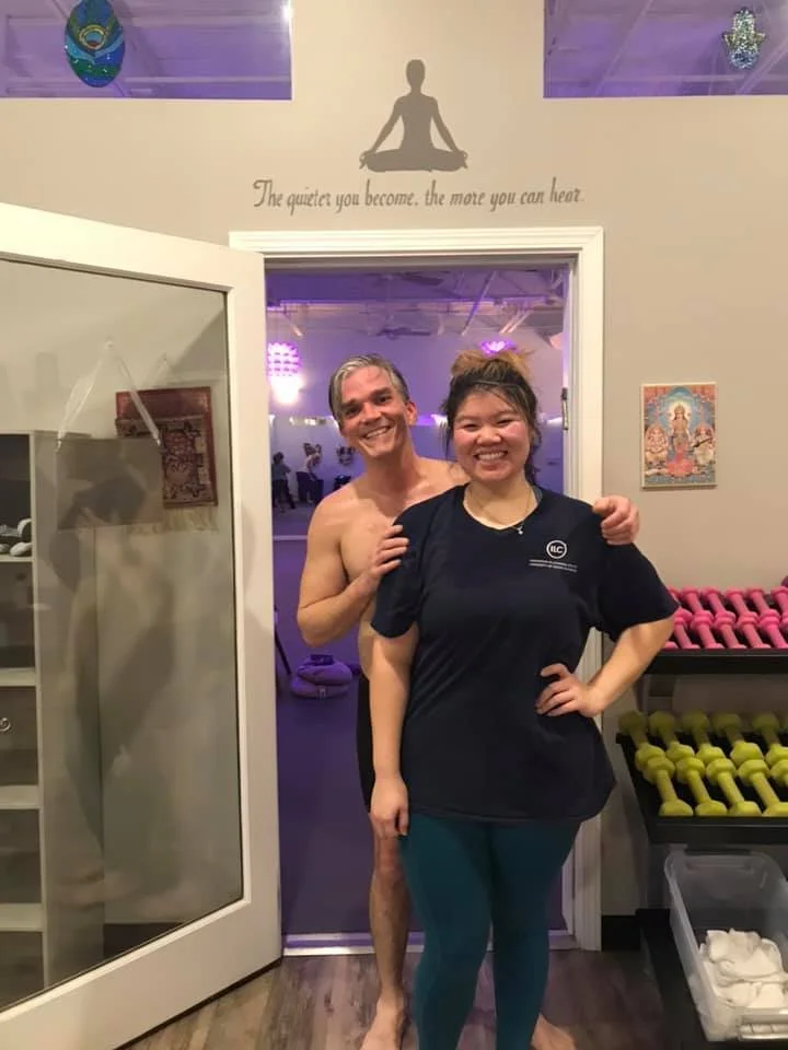 HavingStudents connecting and having fun after a heated yoga class