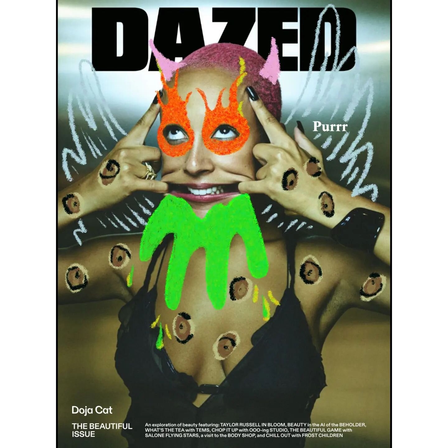 swipe for before ⏭️⏭️⏭️
scribbling over @dojacat on the cover of @dazed magazine 
photography @mikaeljansson styling @ibrahimkamara_ clothes @fendi