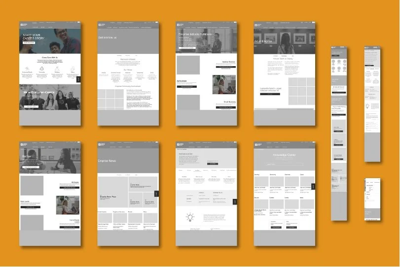 A composite illustration of project wireframes.