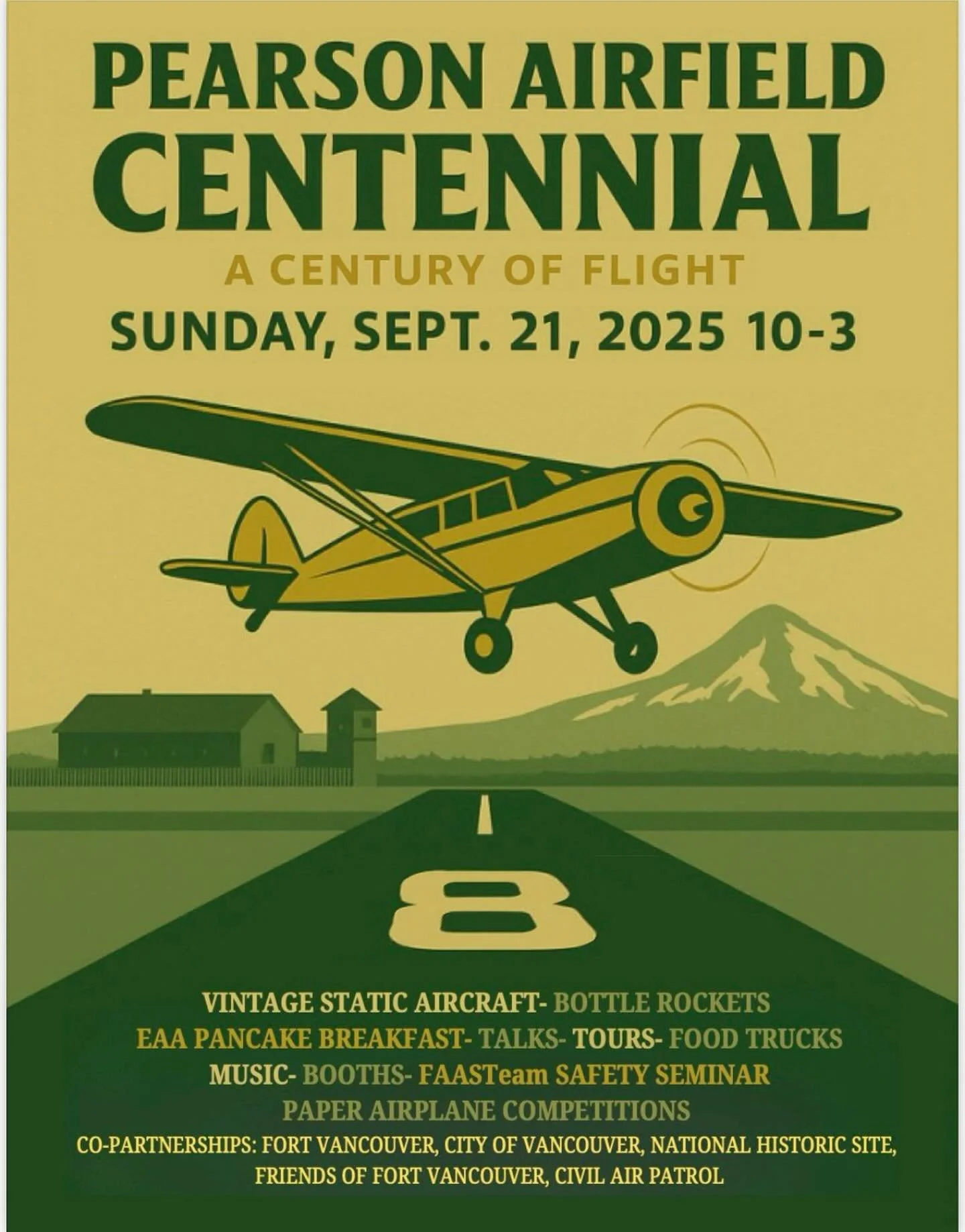 ✈️ Celebrate 100 Years of Flight at Pearson Airfield!
Join us on Sunday, September 21, 2025, from 10:00 AM &ndash; 3:00 PM for a day packed with aviation history.
Start your morning right! EAA Chapter 782 is hosting a Pancake Breakfast by the Pearson
