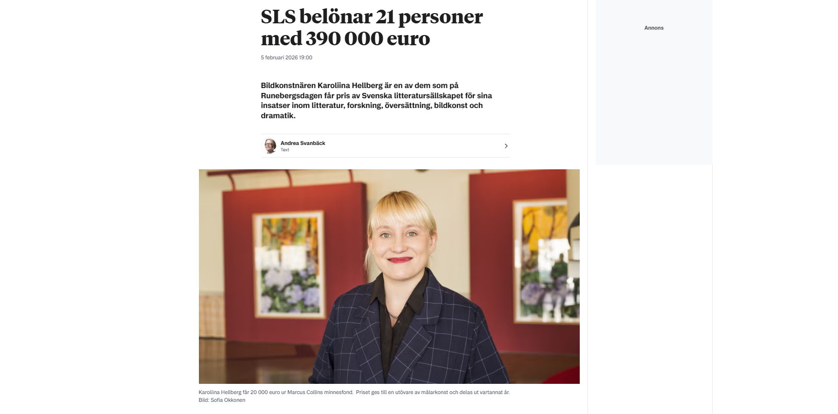 SLS-pris till Ejdern och Språkvetaren (Hufvudstadsbladet 2/2026)
