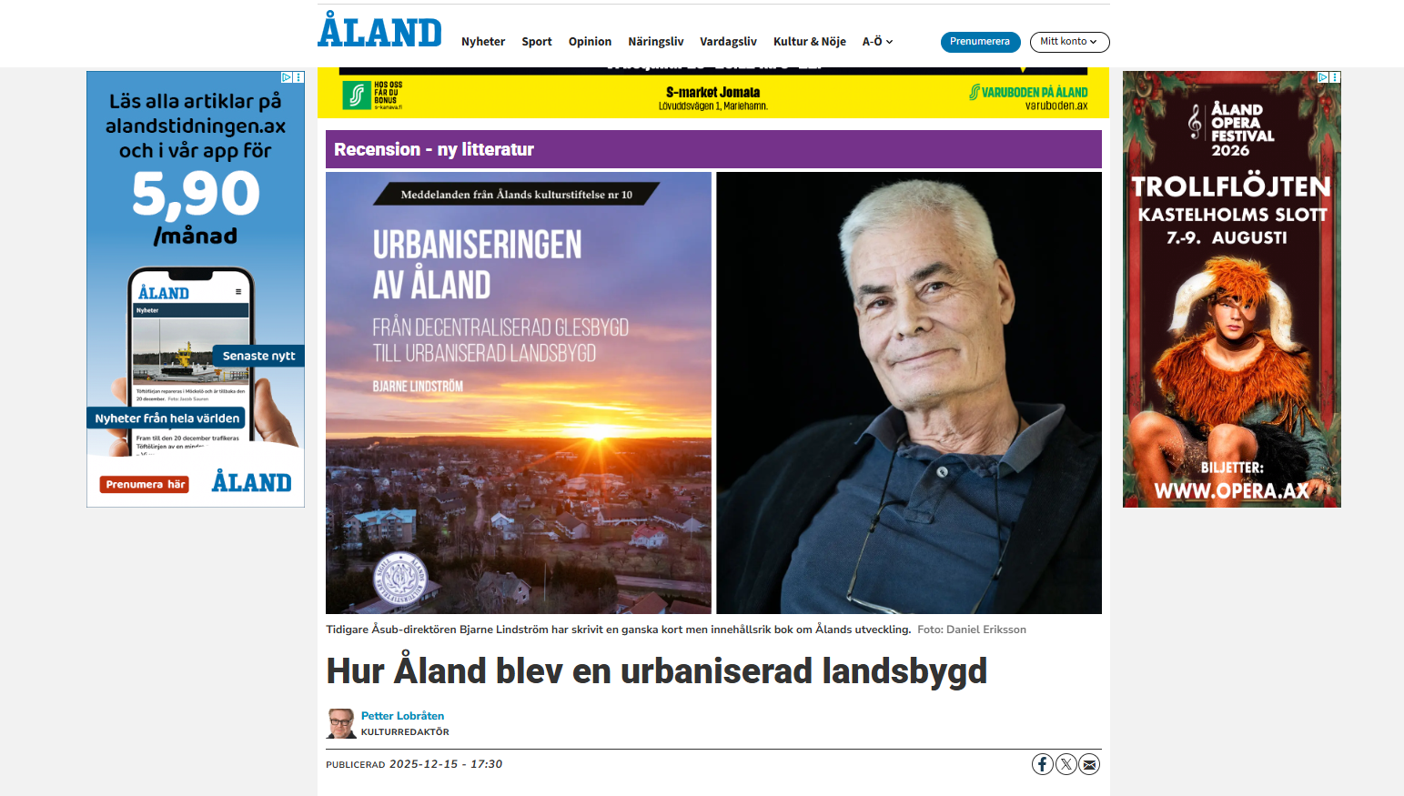Urbaniseringen av Åland (Ålandstidningen 12/2025)