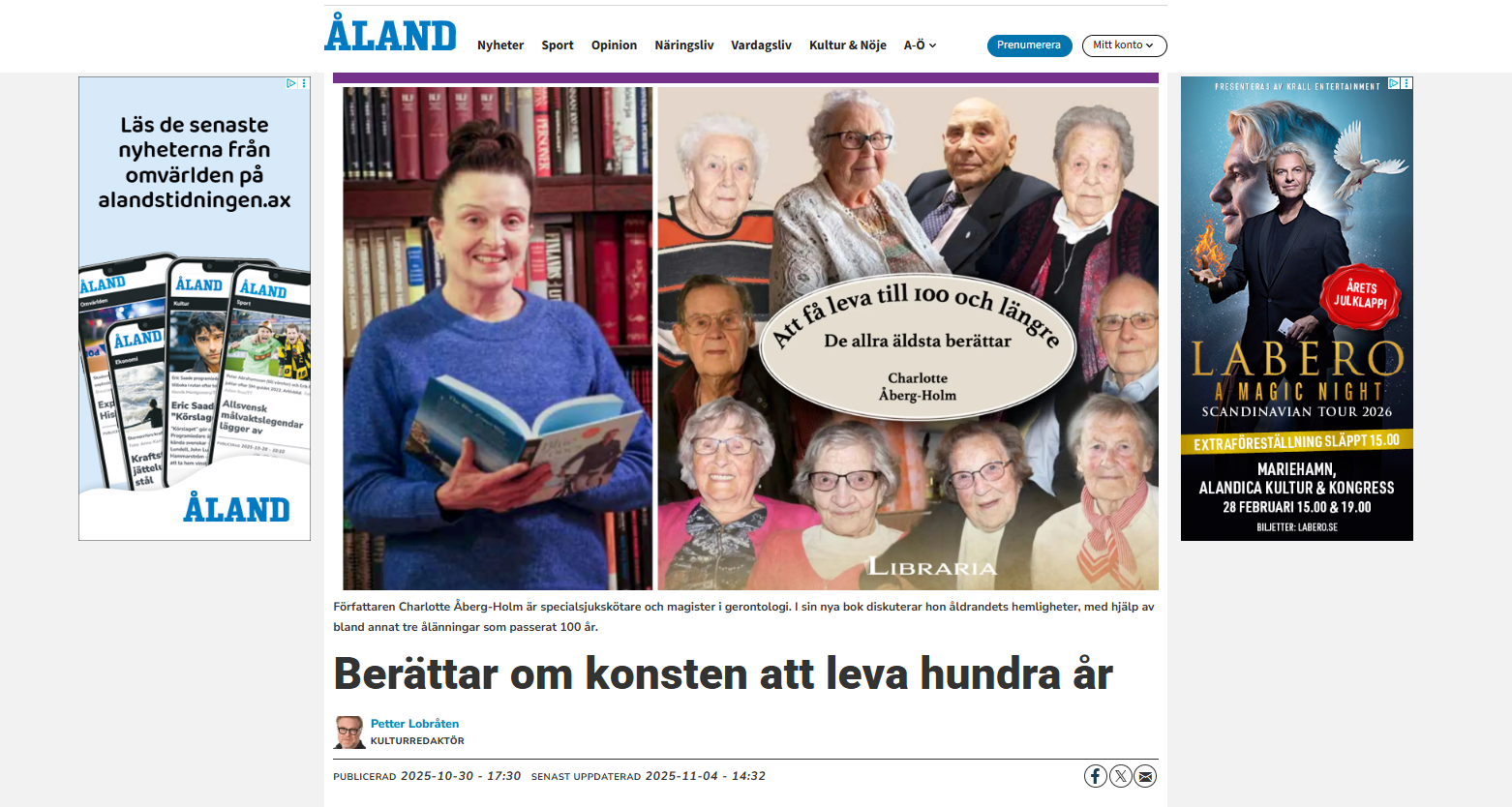 Att få leva till 100 och längre (Ålandstidningen 10/2025)