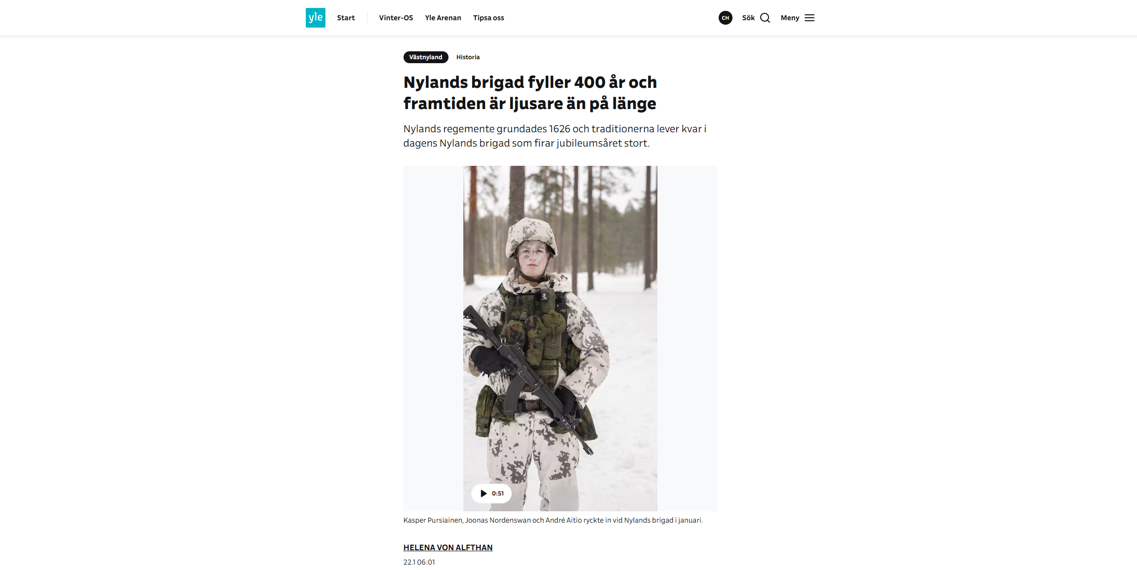 400 år i torrt och vått - Nylands regemente - Nylands brigad (Yle Västnyland 1/2026)
