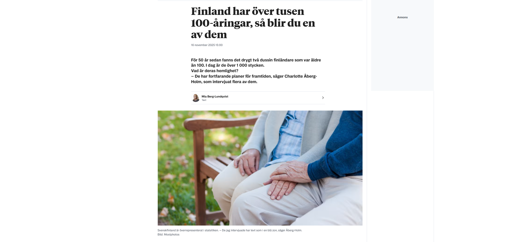 Att få leva till 100 och längre (Hufvudstadsbladet 11/2025)