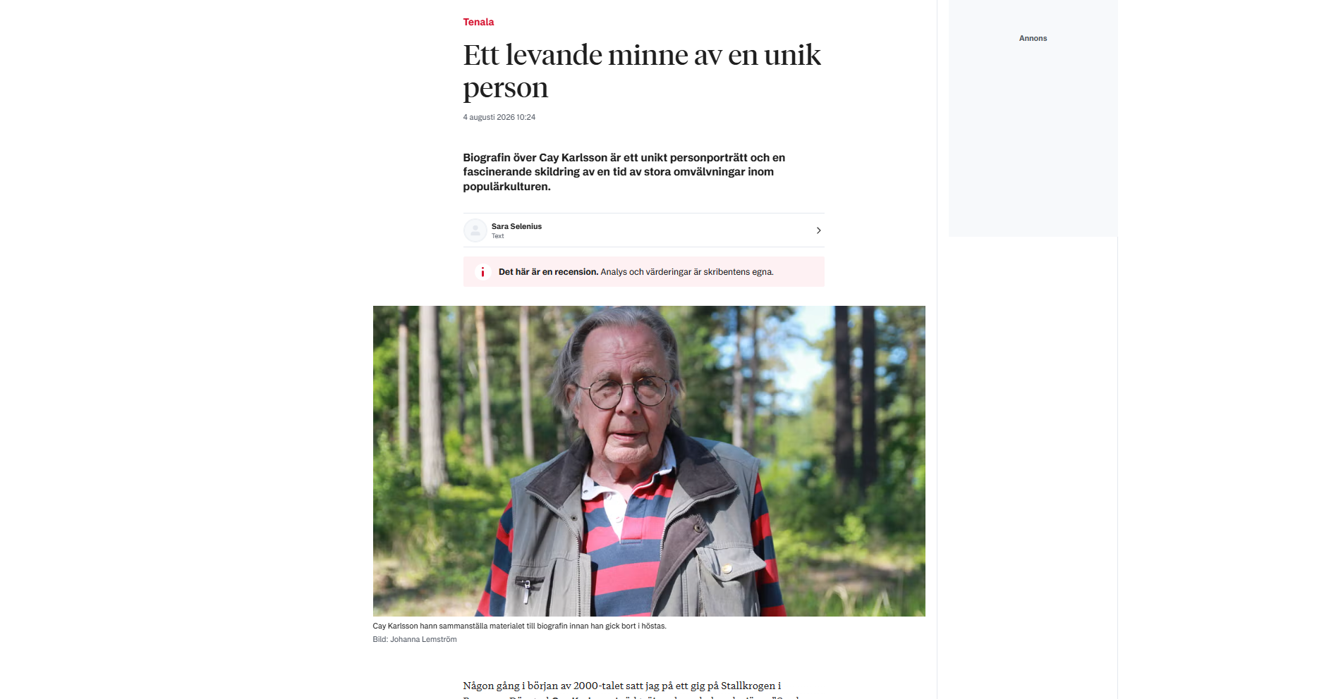 Cay: ett liv i luren och på scenen - Västra Nyland 8/2026