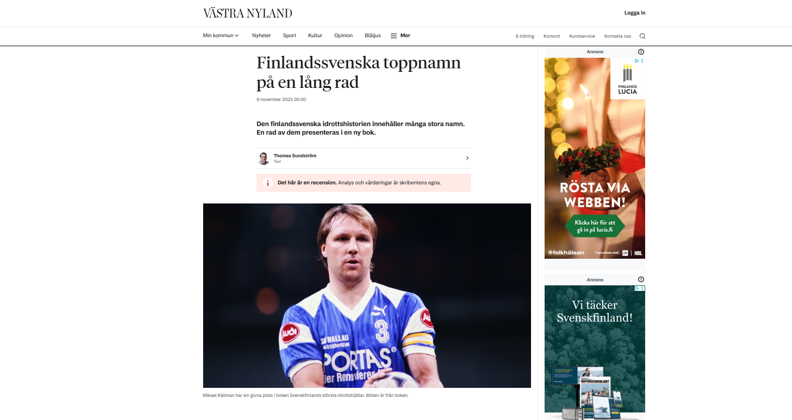Svenskfinlands största idrottshjältar (Västra Nyland 11/2025)