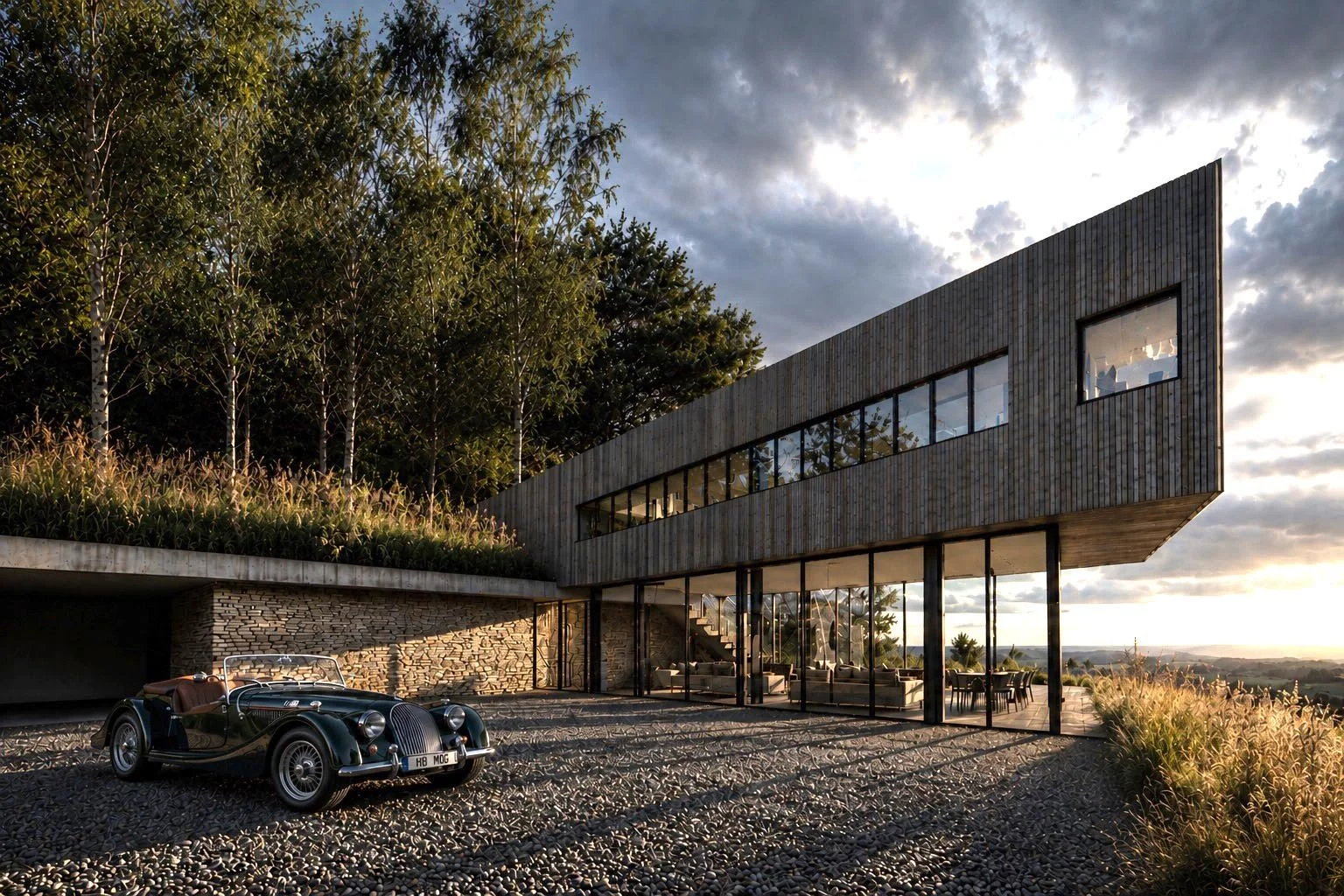 Wood Hill - contemporary low-energy hillside home in Hampshire with panoramic glazing and woodland setting
