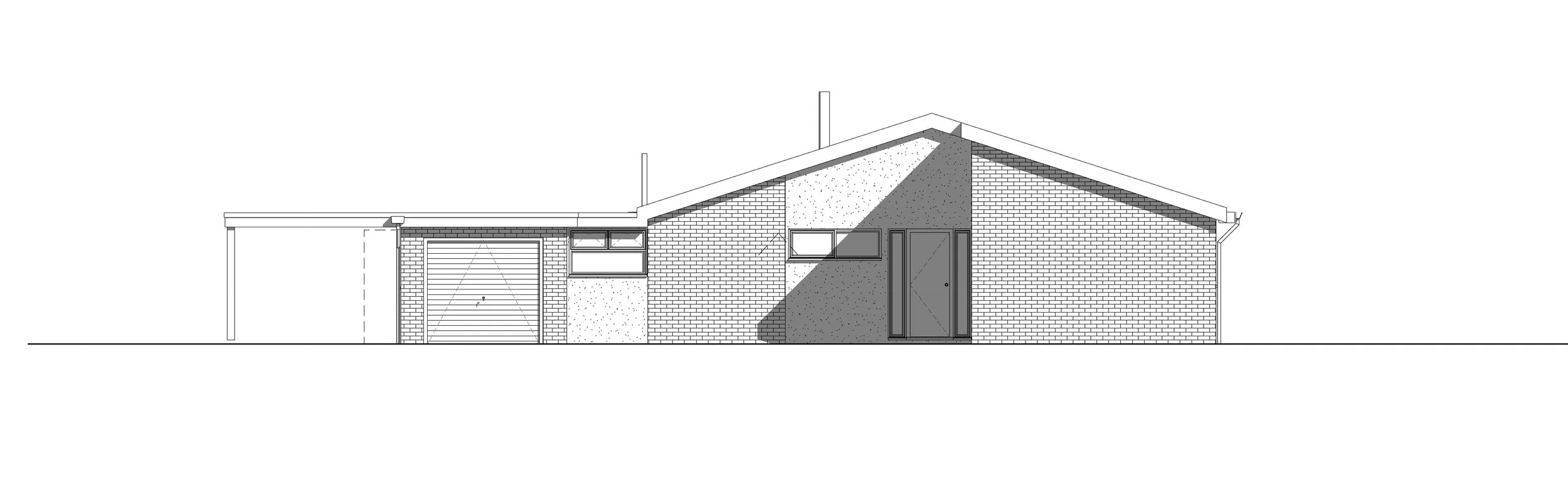 Conifers – Existing front elevation drawing of Suffolk bungalow prior to timber-clad extension and renovation