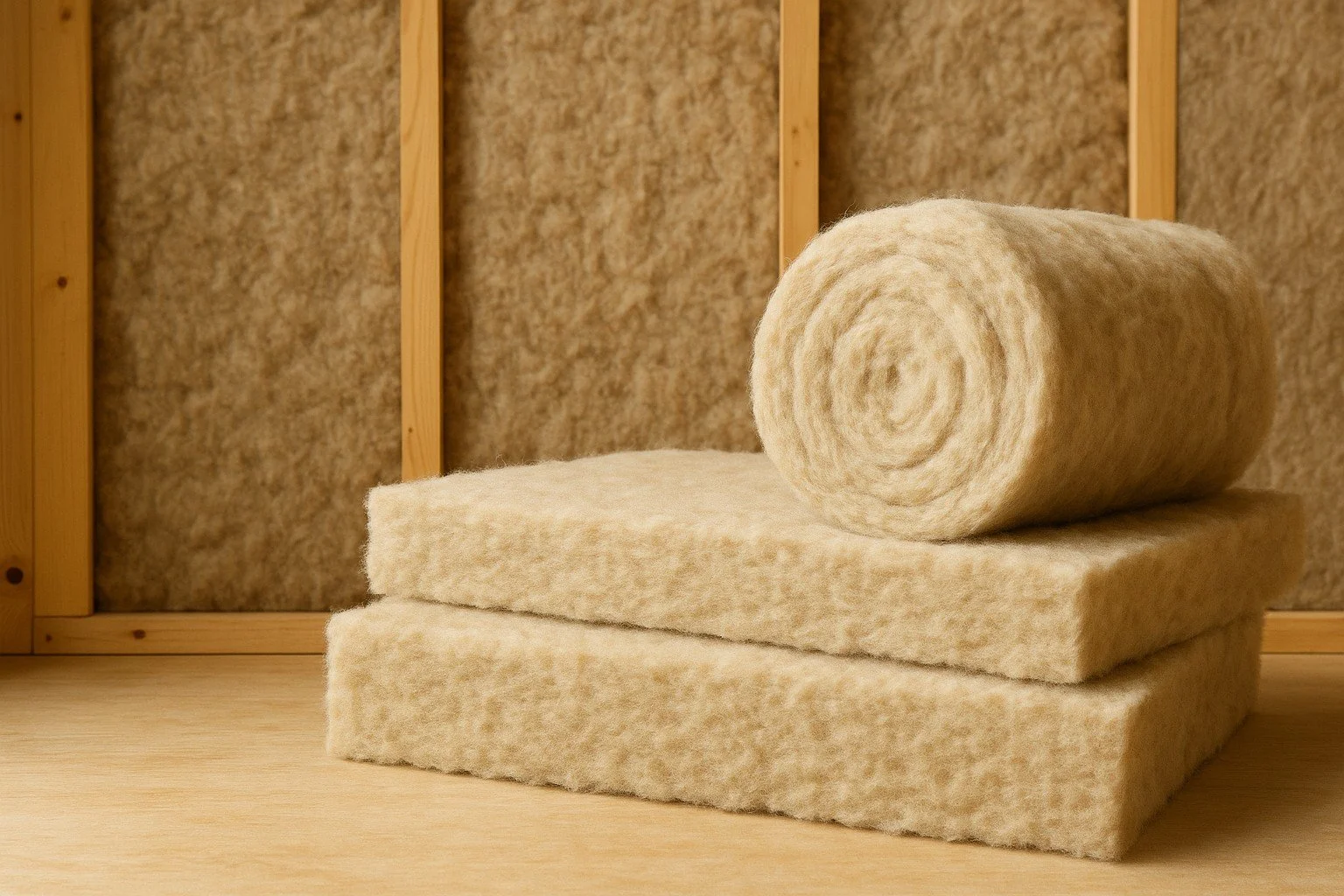 Natural sheep’s wool insulation used within a sustainable home construction build-up