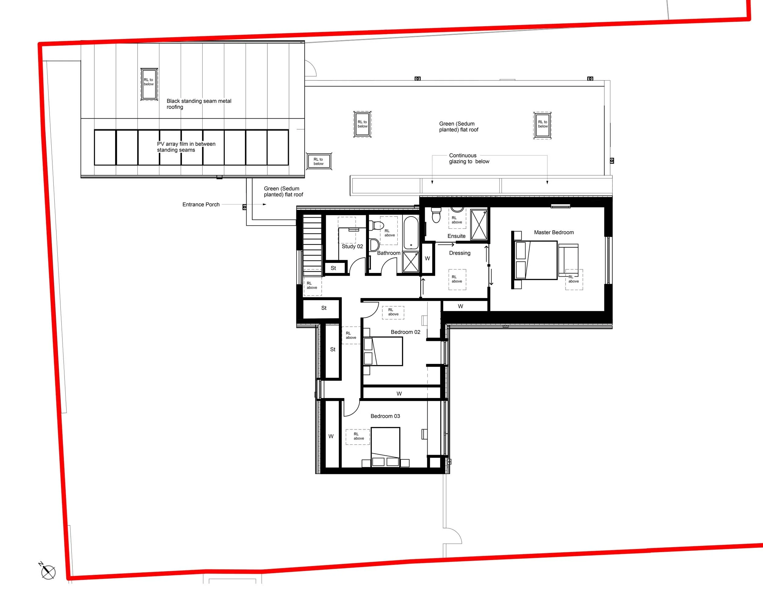 Whittlesford – Proposed first floor plan for contemporary low-energy remodel and extension in Cambridgeshire