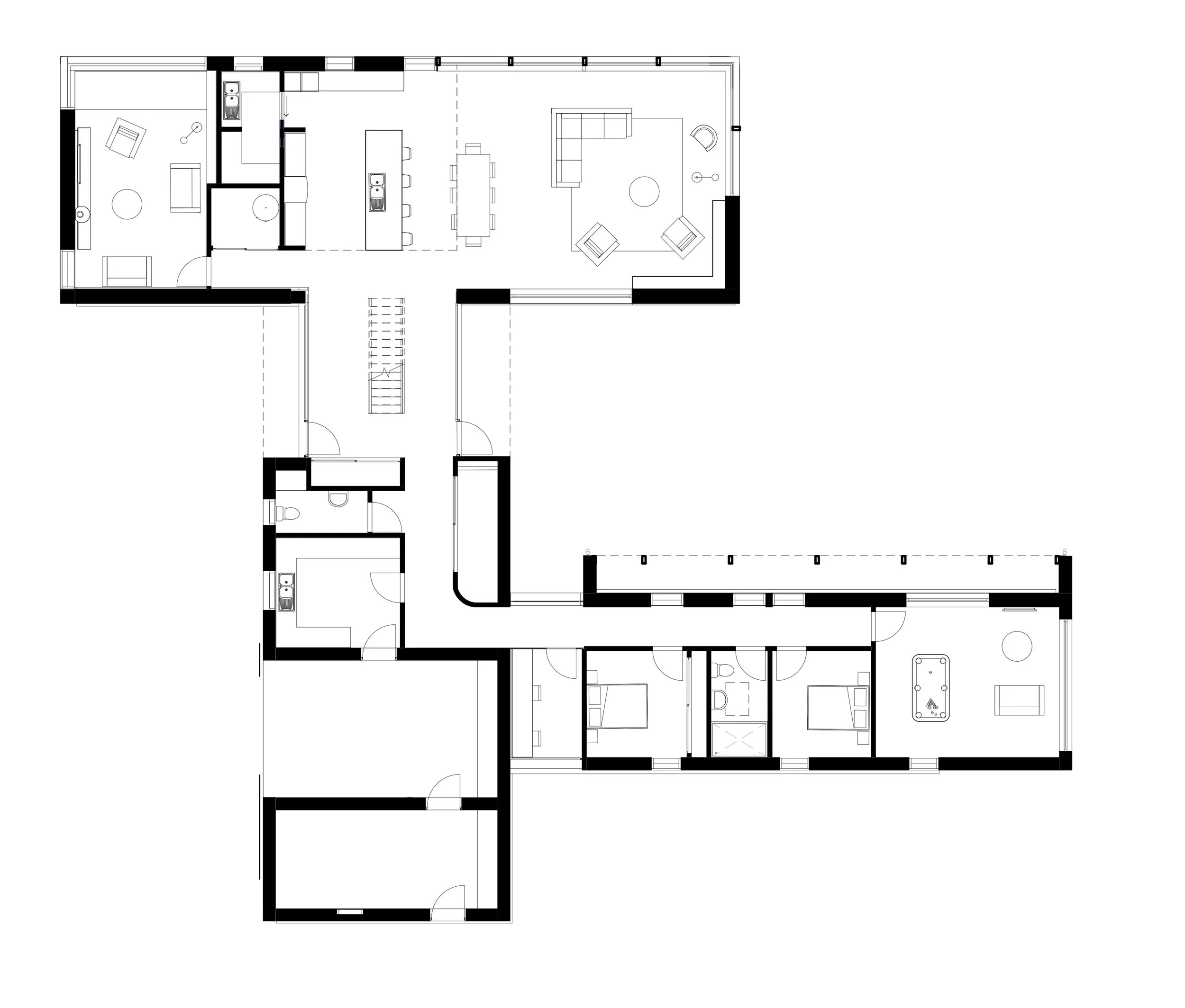 Bungalow Farm – Architectural ground floor plan drawing of the contemporary replacement dwelling in Cretingham, Suffolk