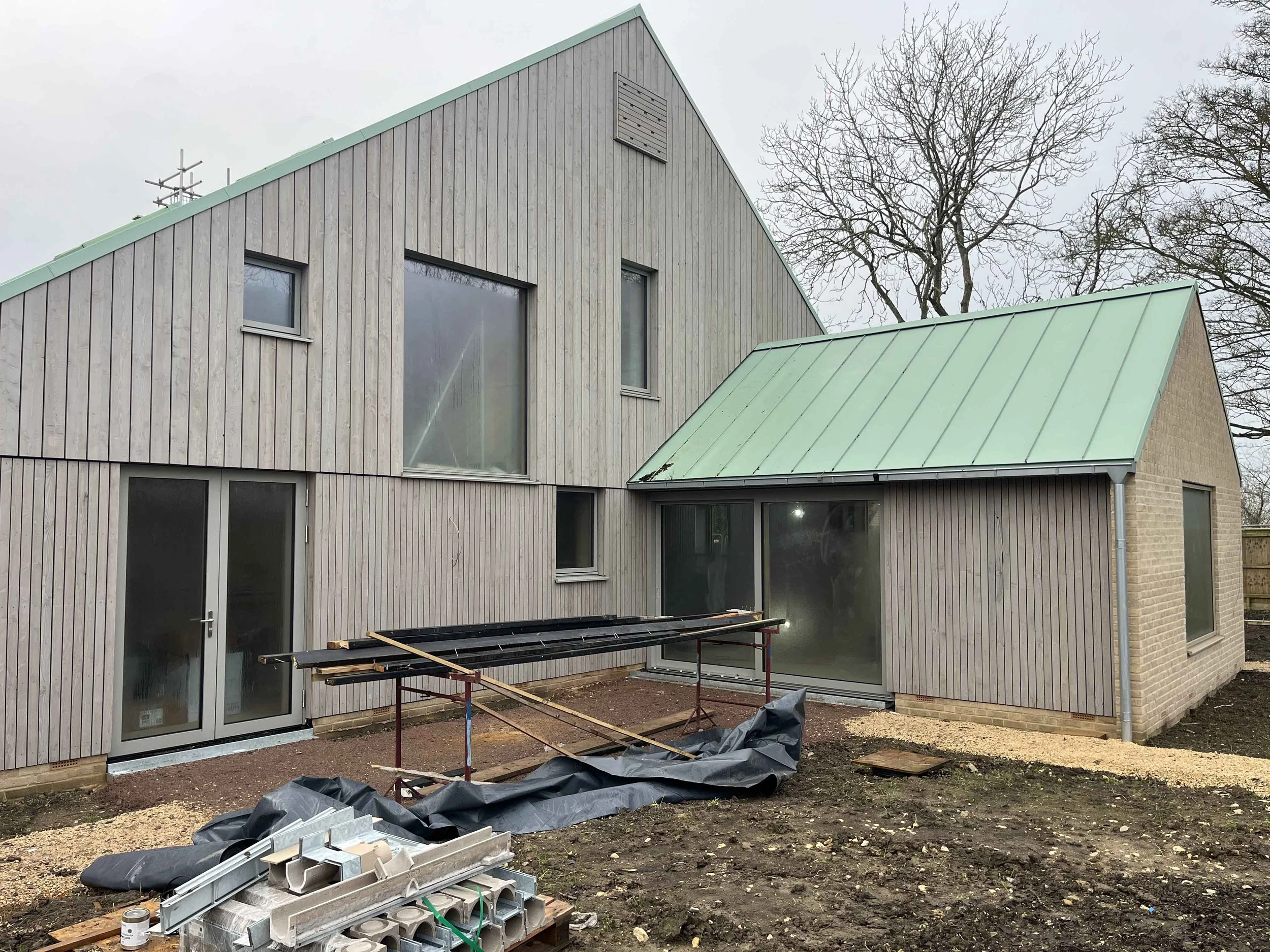 Hereward House – Courtyard view of certified Passive House in Aldreth, Ely, Cambridgeshire